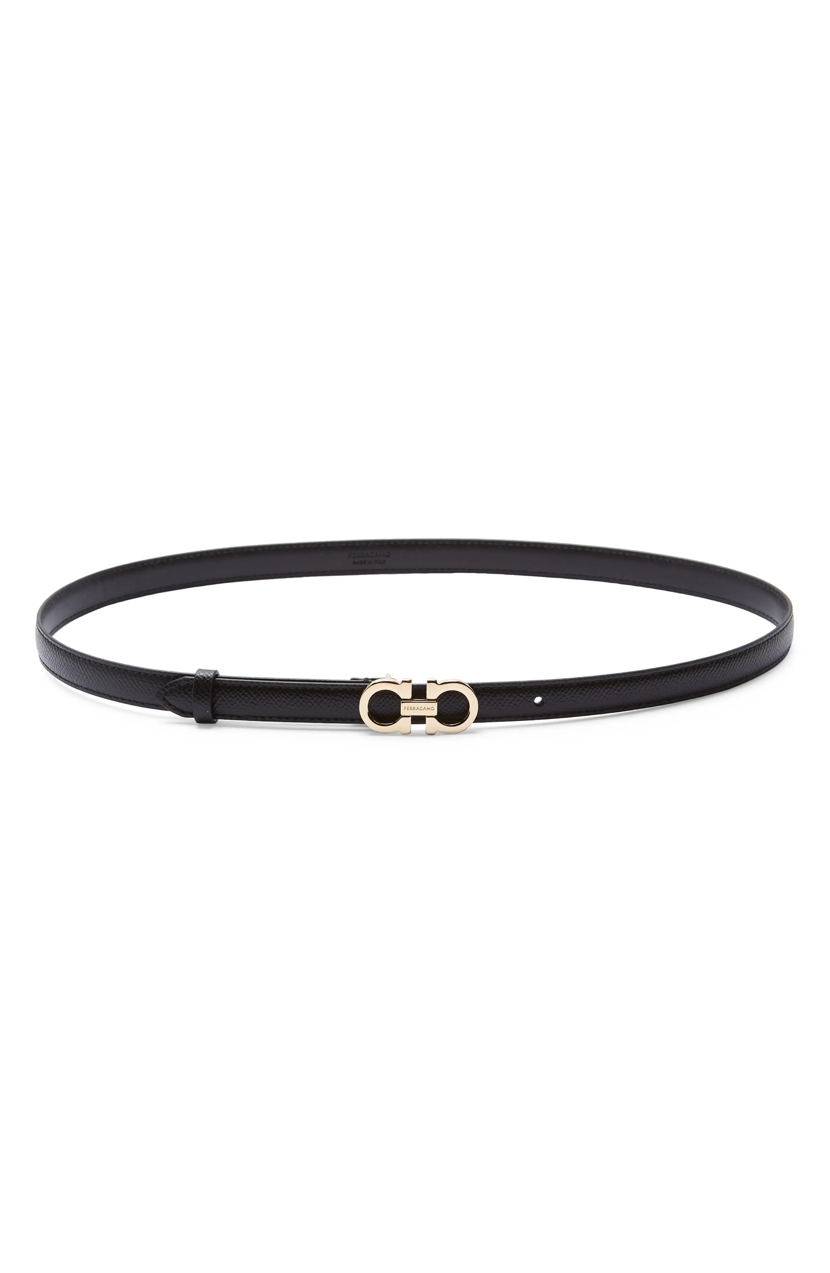 Double Gancio Leather Skinny Belt - 1