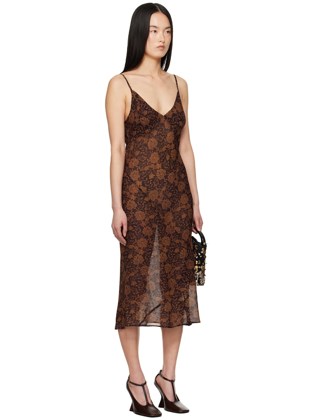 Brown Printed Midi Dress - 2