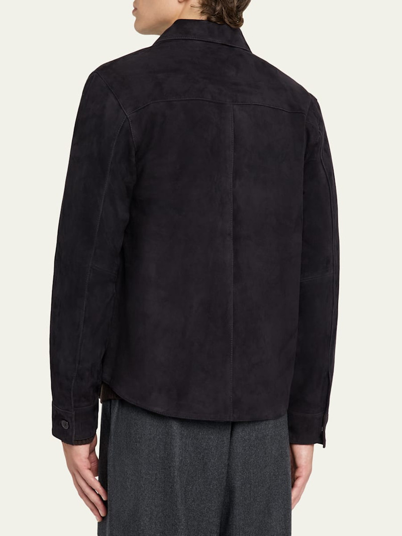 OFFICINE GÉNÉRALE Men's Single-Breasted Suede Overshirt outlook