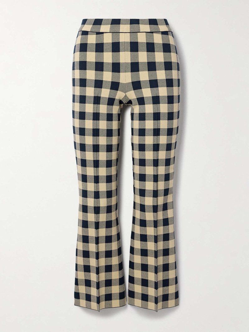 Kick cropped checked stretch-cotton flared pants 1