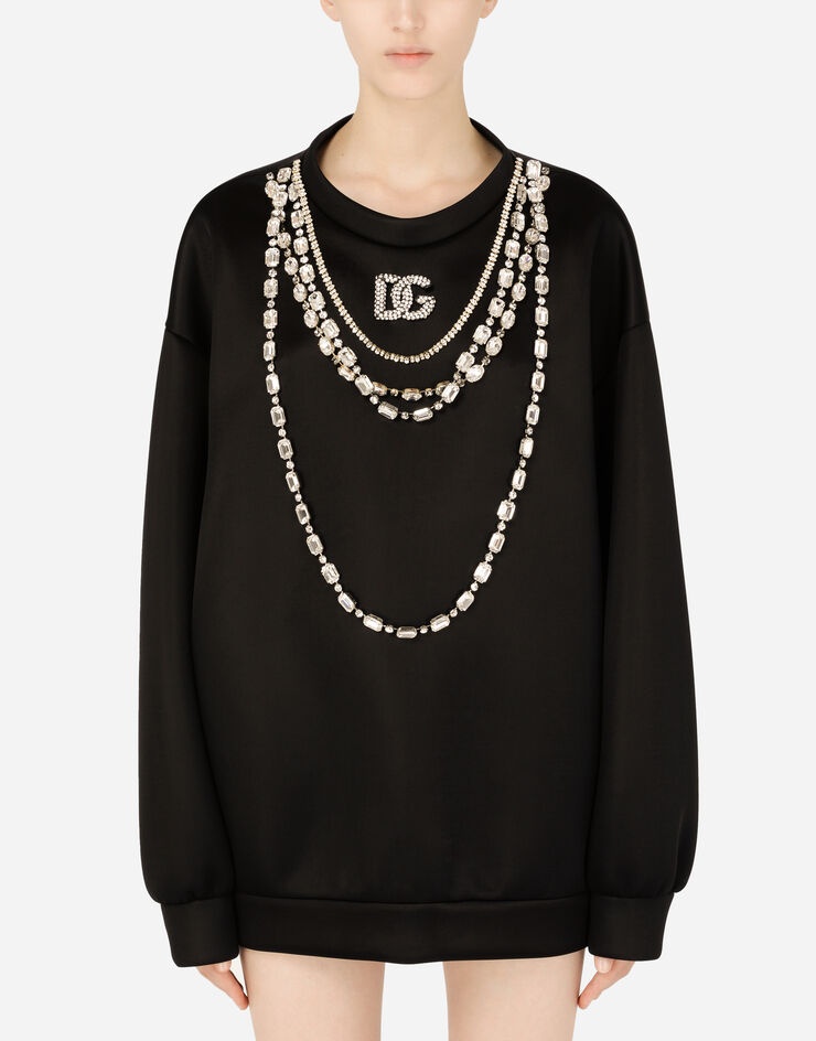 Jersey sweatshirt with necklace and crystal-embellished DG logo - 1