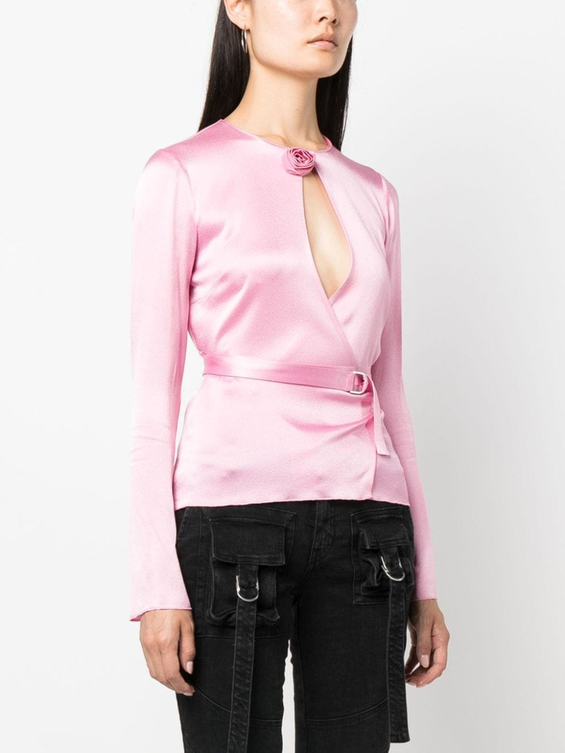 rose appliquÃ©e belted long-sleeved blouse 3