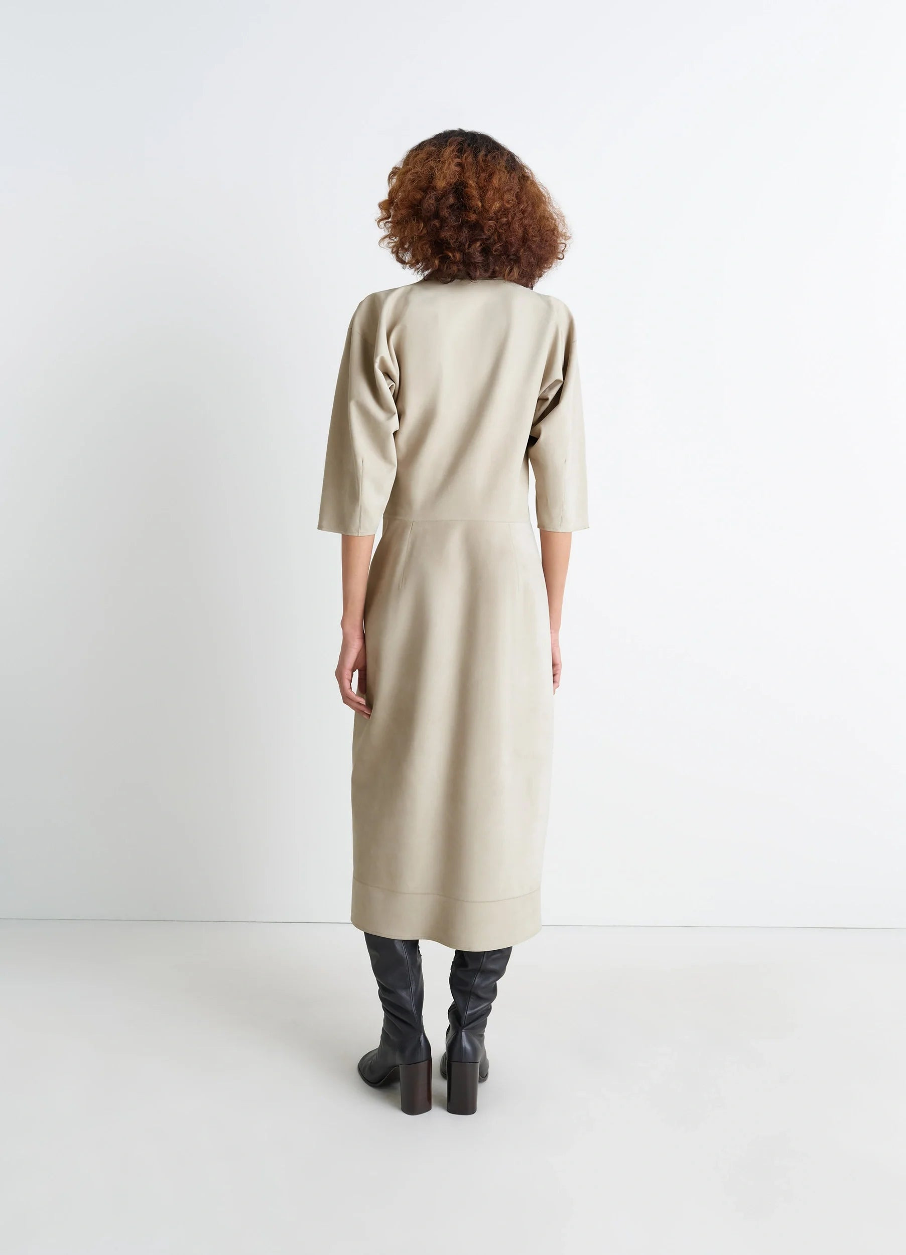 LEATHER V-NECK DRESS - 5