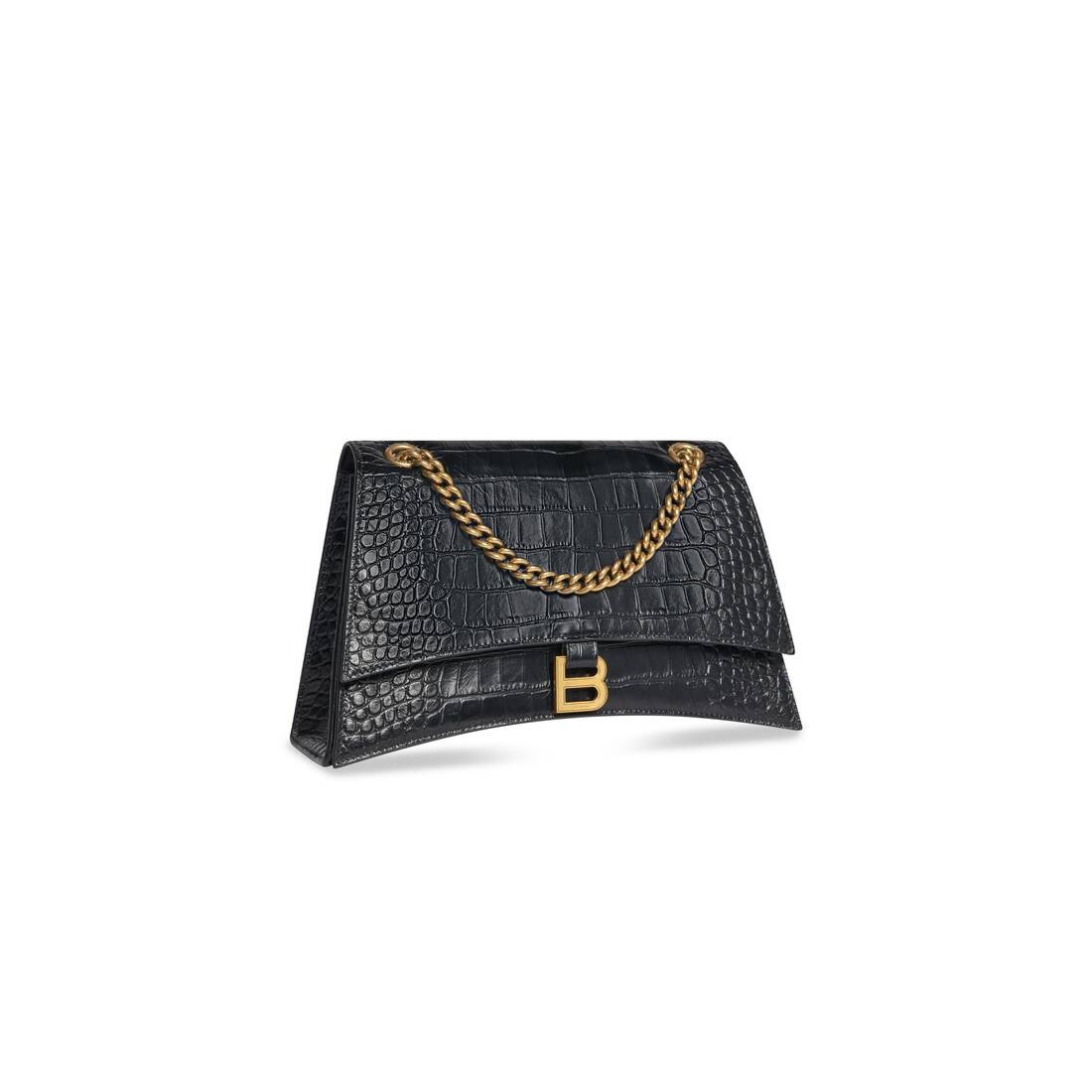 Women's Crush Medium Chain Bag Crocodile Embossed in Black - 2