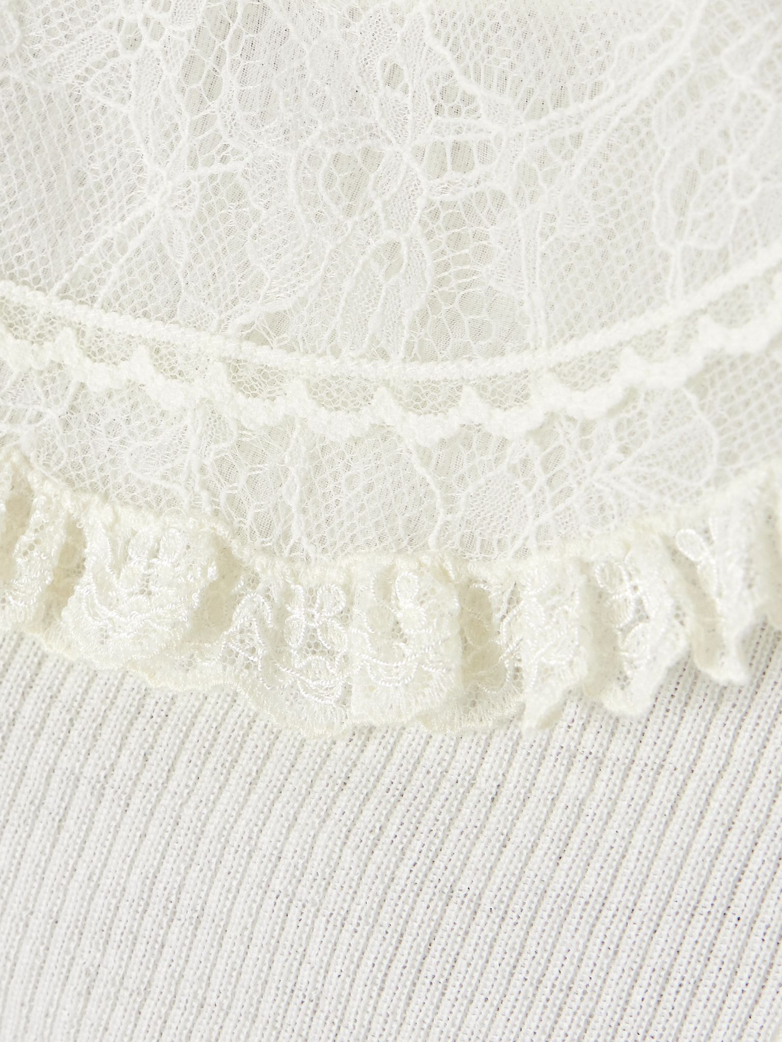 Lace-trimmed ribbed wool polo shirt White - 5