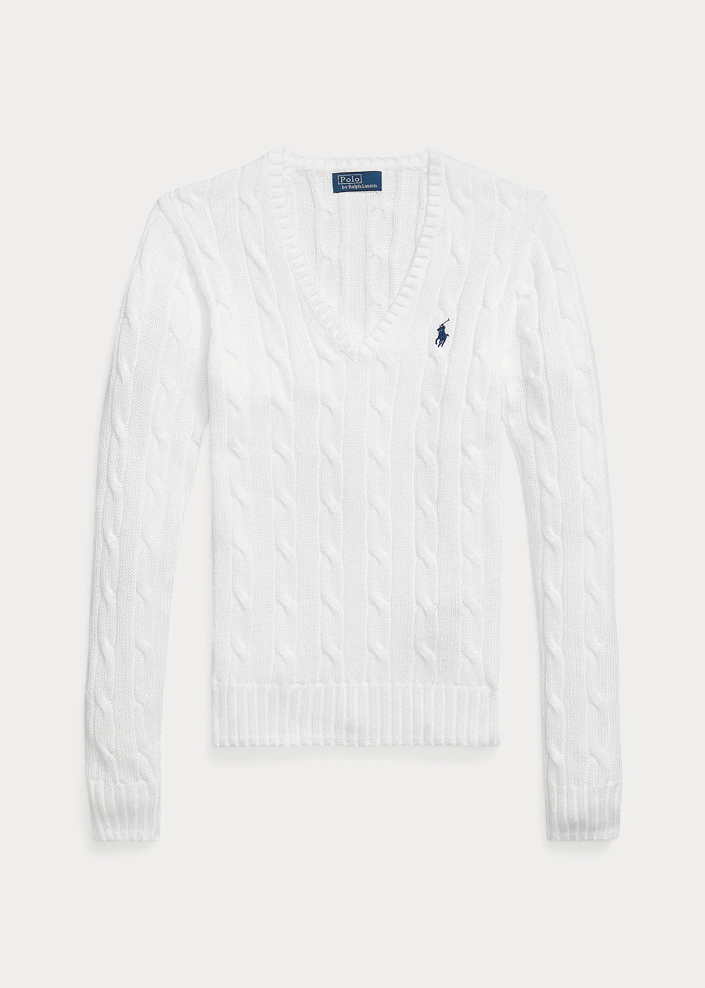 Cable-Knit Cotton V-Neck Sweater - 1
