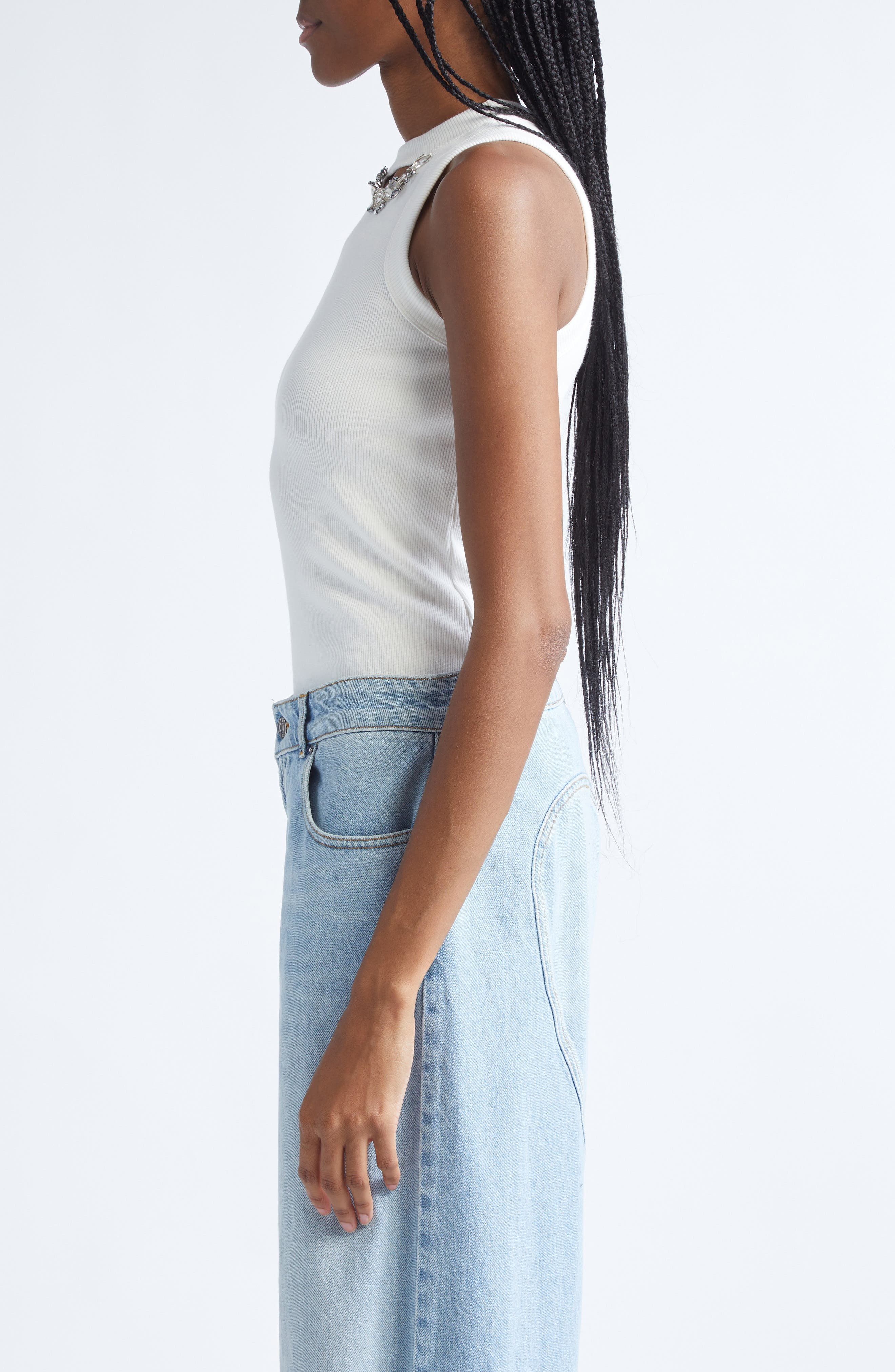 Area Distressed Crystal Rib Tank in Off White at Nordstrom - 4