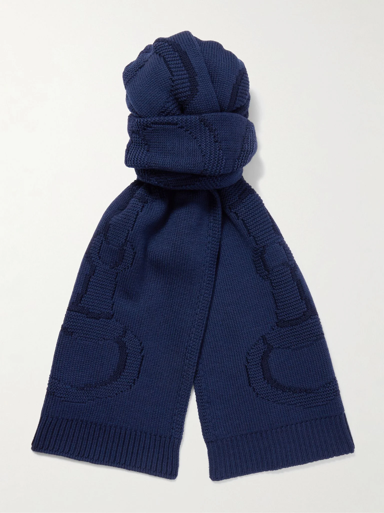 Wool-Jacquard Scarf Navy - 1
