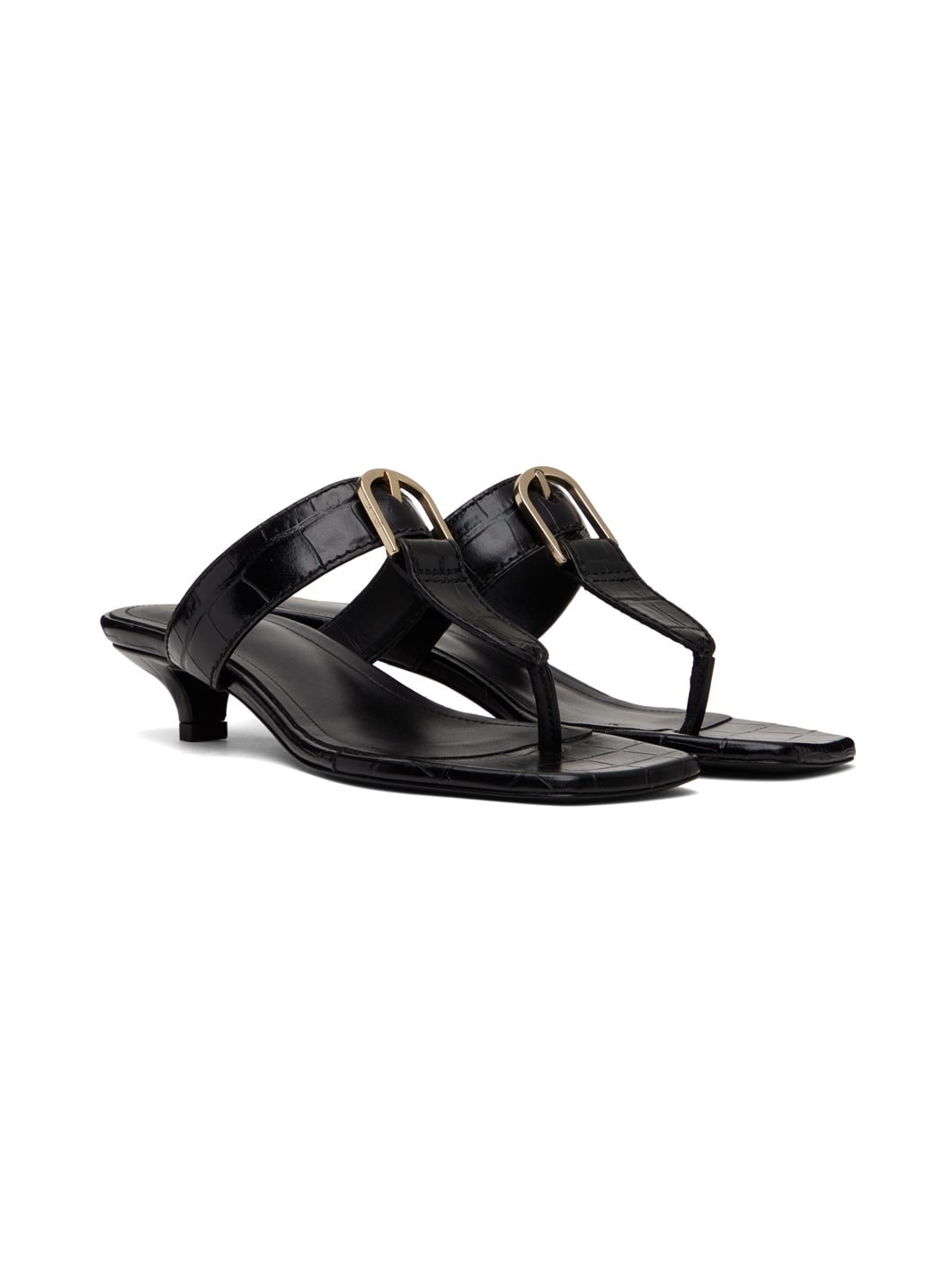 Black 'The Belted Croco' Heeled Sandals - 4