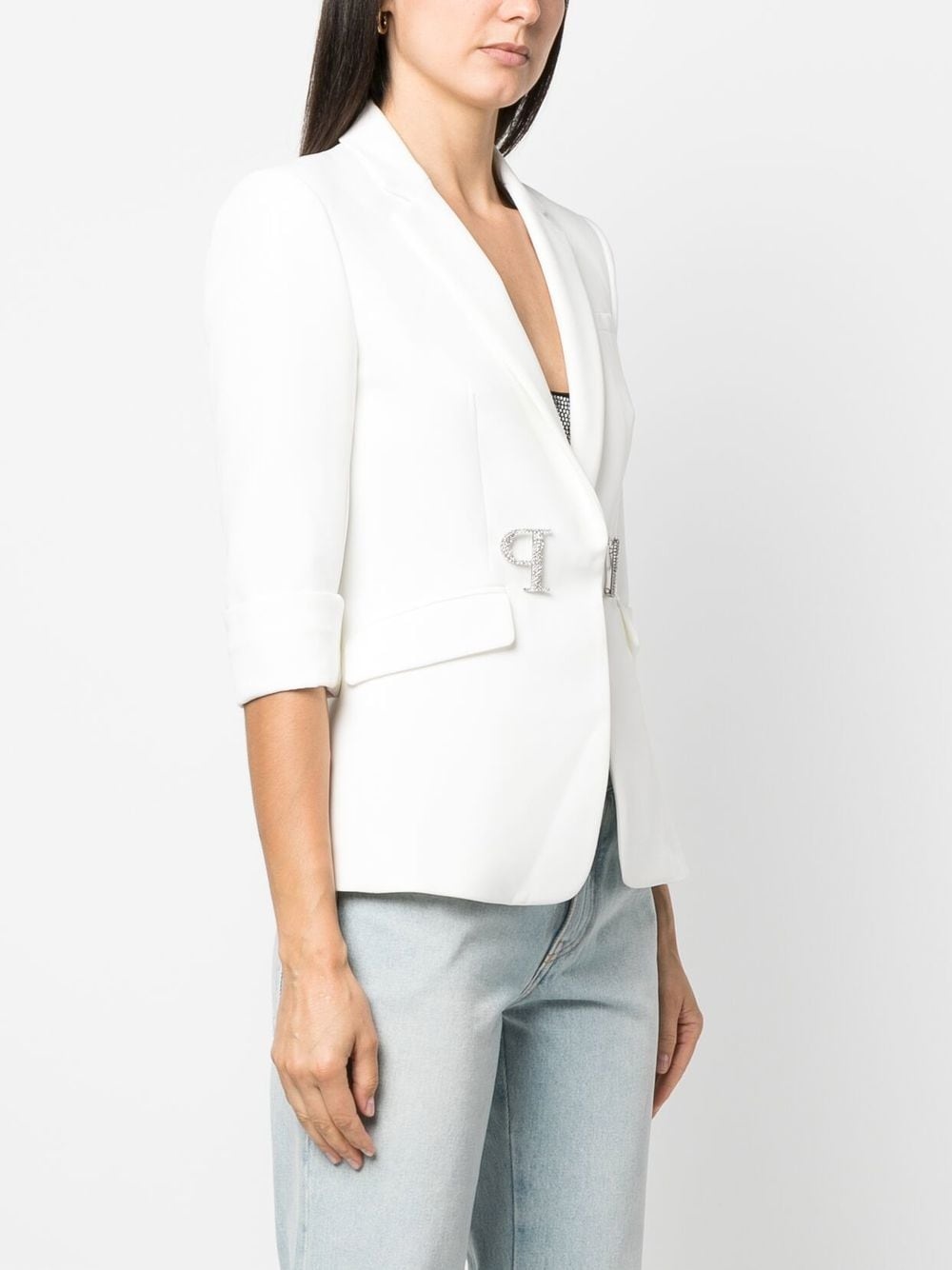 logo-plaque single-breasted blazer - 3