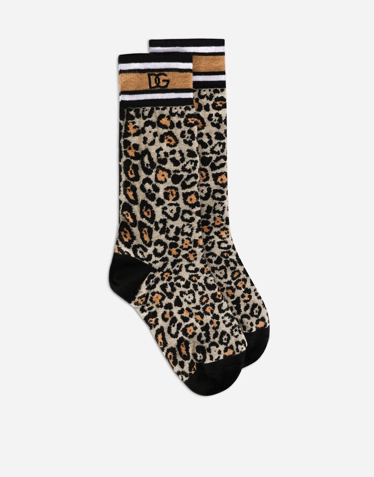 Leopard-print cotton jacquard socks - 1