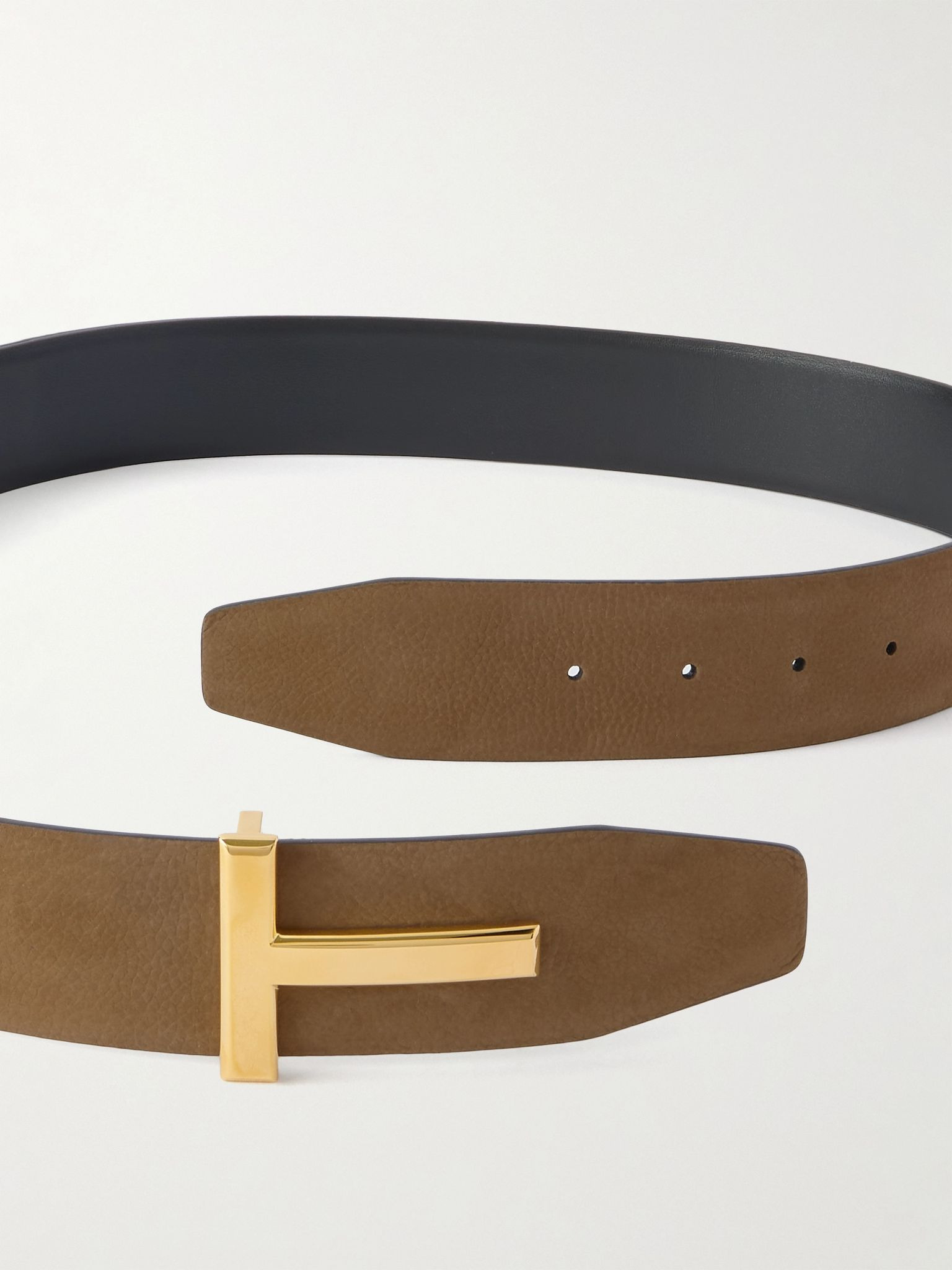 4cm Reversible Nubuck and Leather Belt Brown - 2