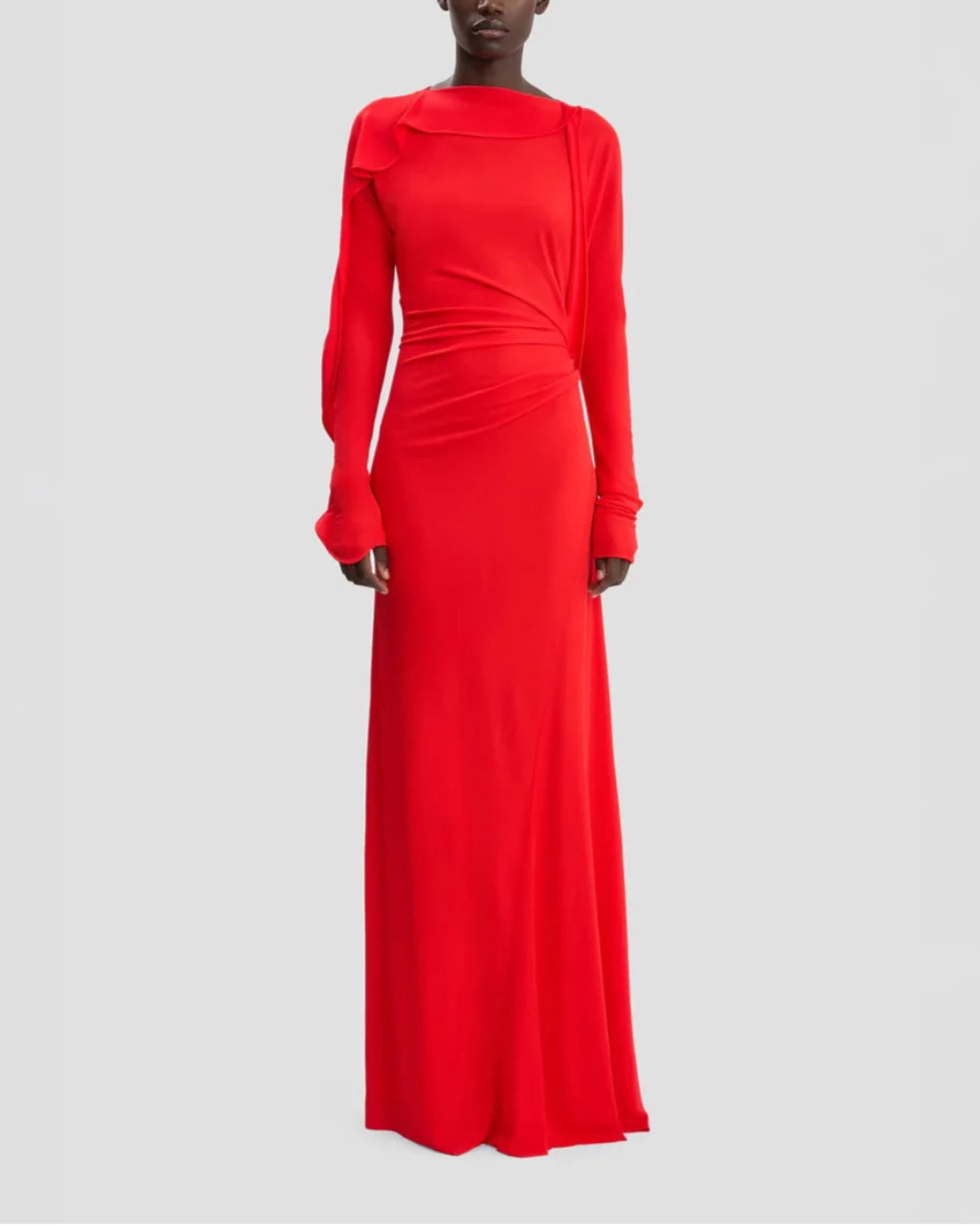 DRAPED JERSEY GOWN IN CAYENNE - 2
