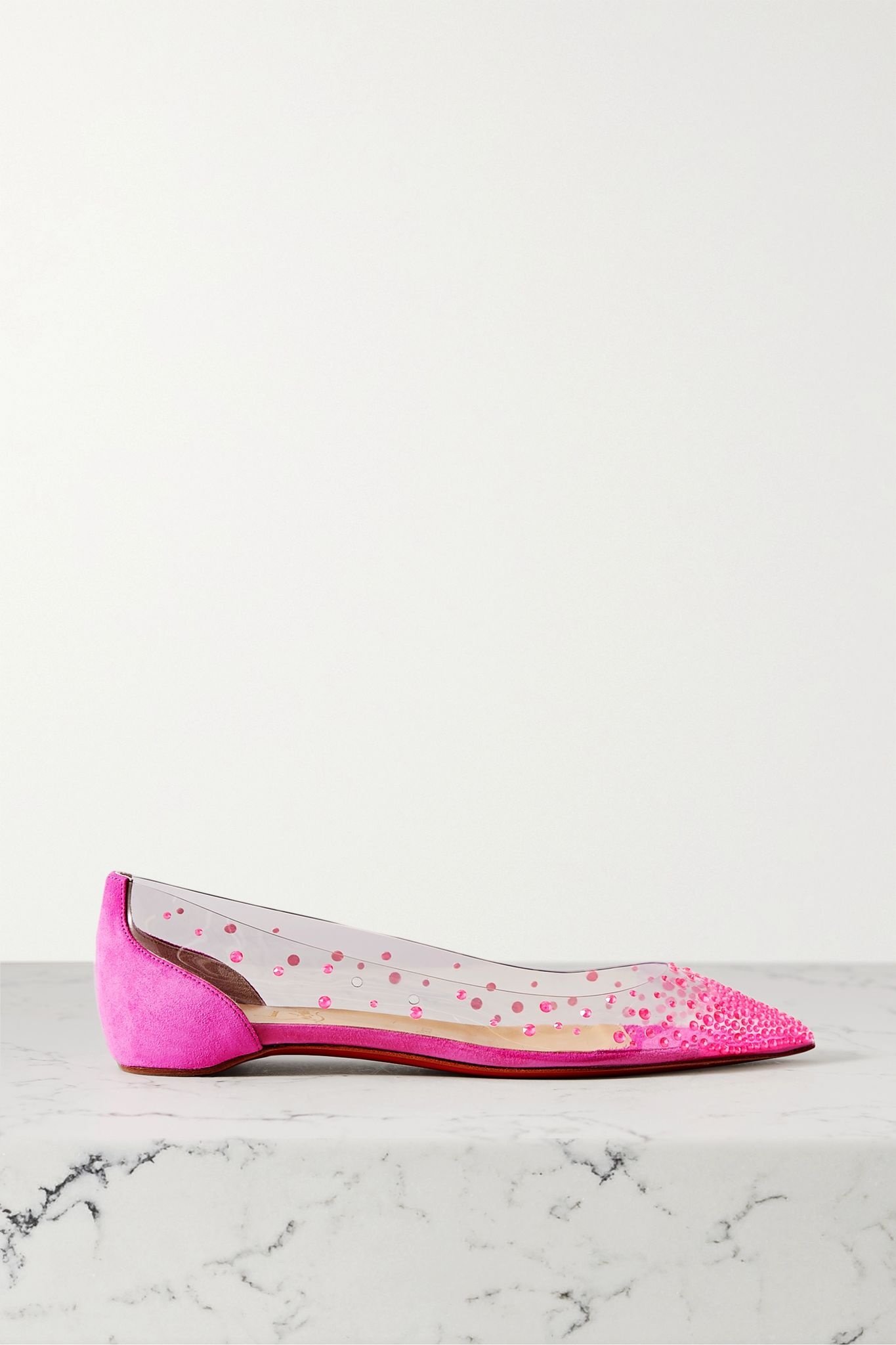 Degrastrass embellished PVC and suede point-toe flats - 1