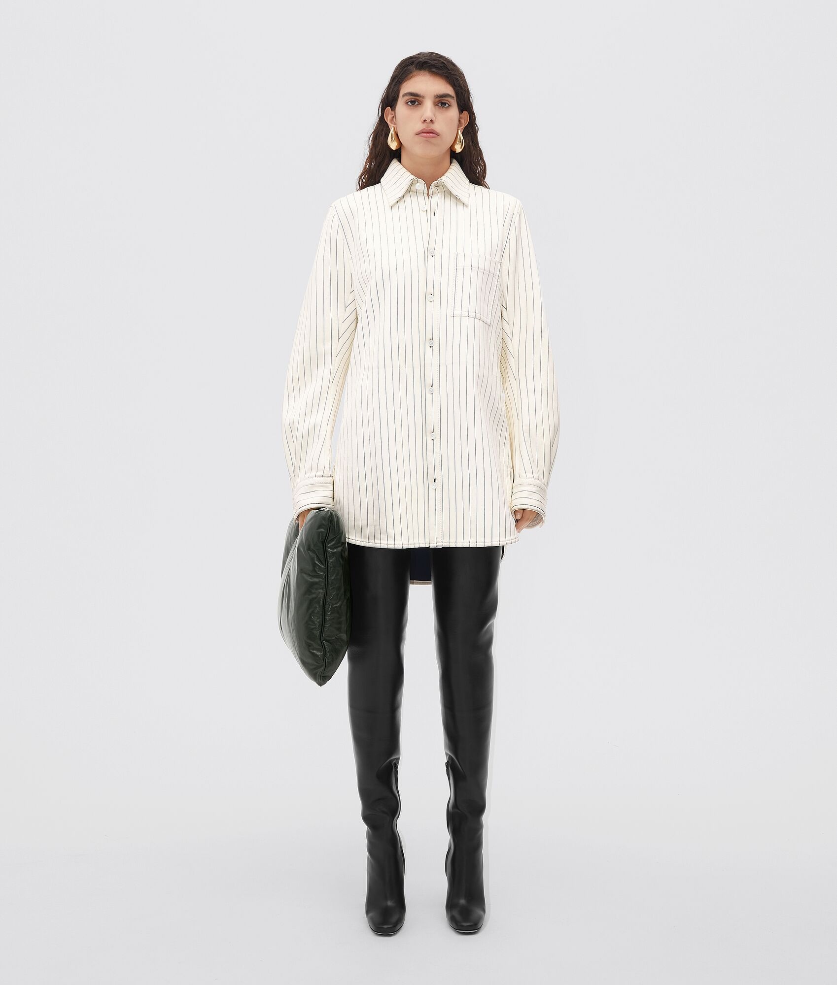 jersey-bonded printed leather pinstripe shirt - 4