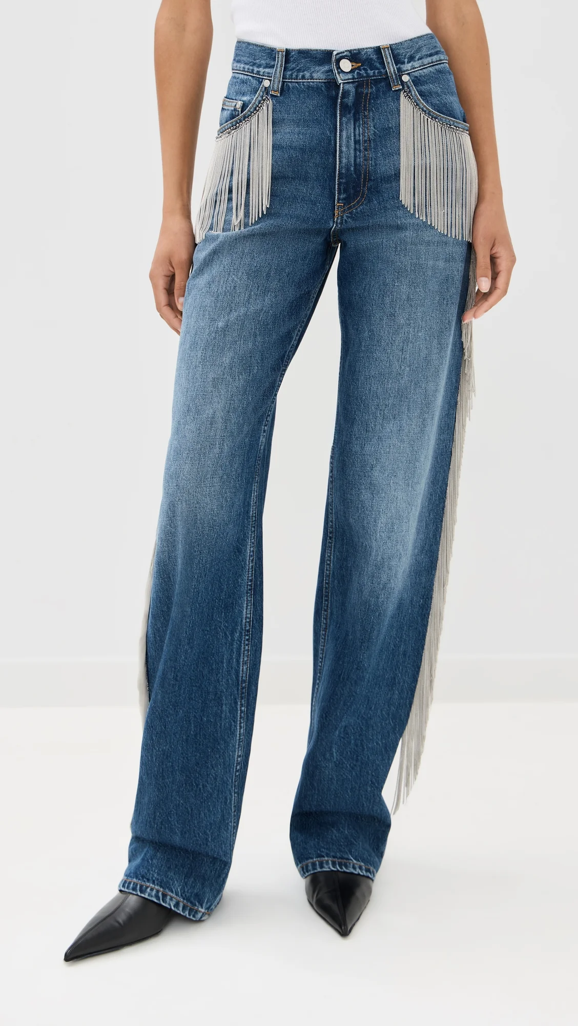 Dark Blue Wide Leg With Chain Fringes - 1