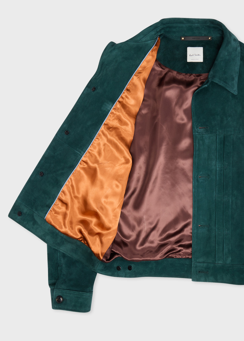 Dark Teal Suede Pleated Trucker Jacket 4