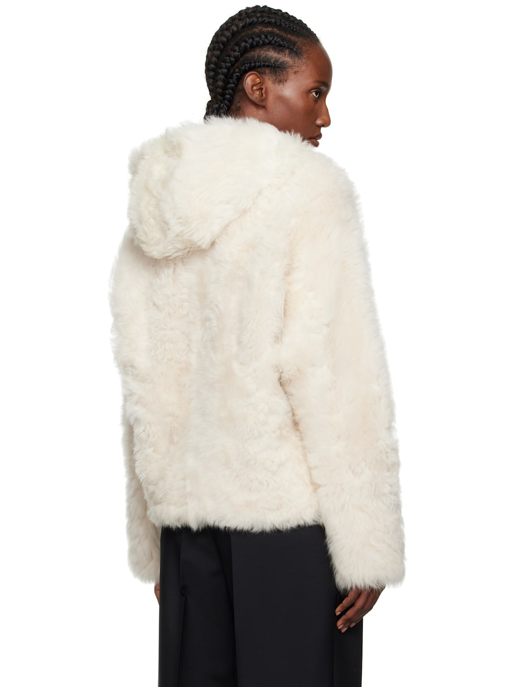 Off-White Short Hooded Shearling Jacket - 3