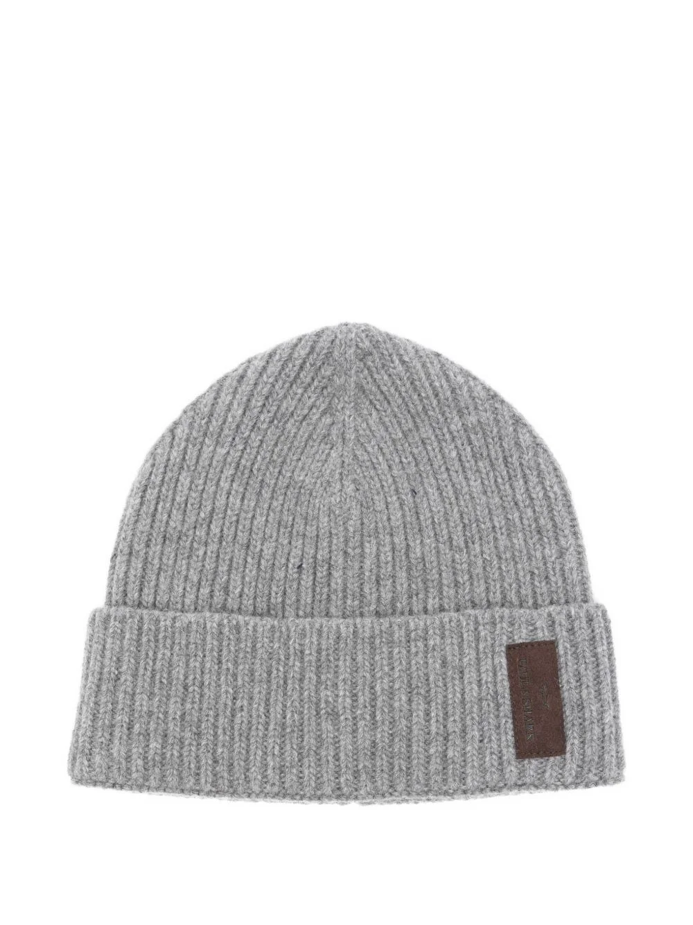 ribbed leather-patch beanie hat - 1