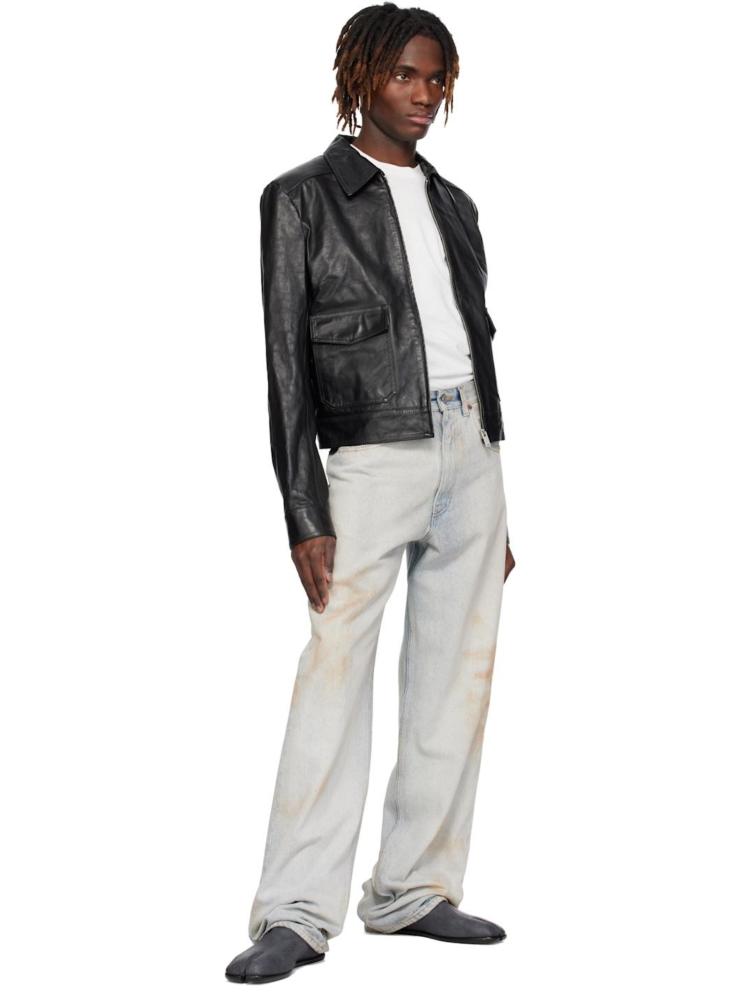 Black Creased Leather Jacket - 4