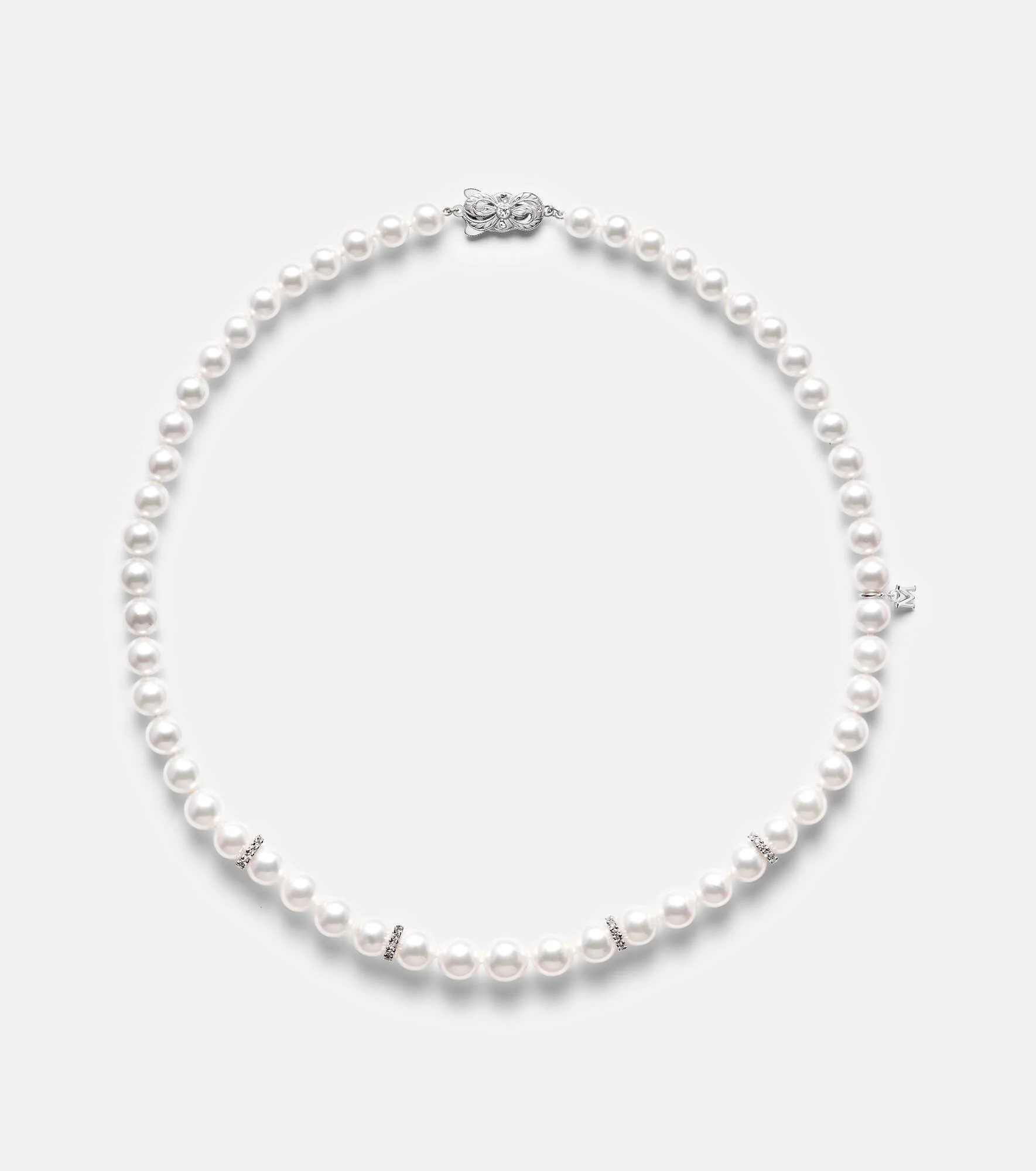 18kt white gold necklace with pearls and diamonds - 1