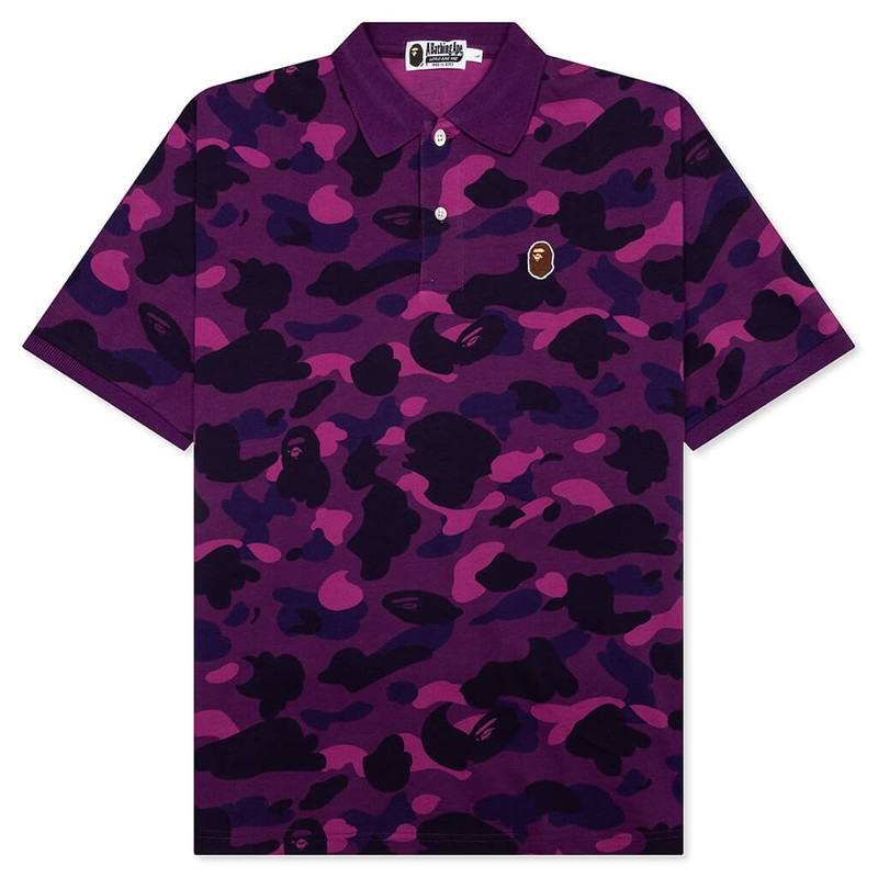 COLOR CAMO LARGE APE HEAD RELAXED FIT POLO SHIRT - PURPLE - 1