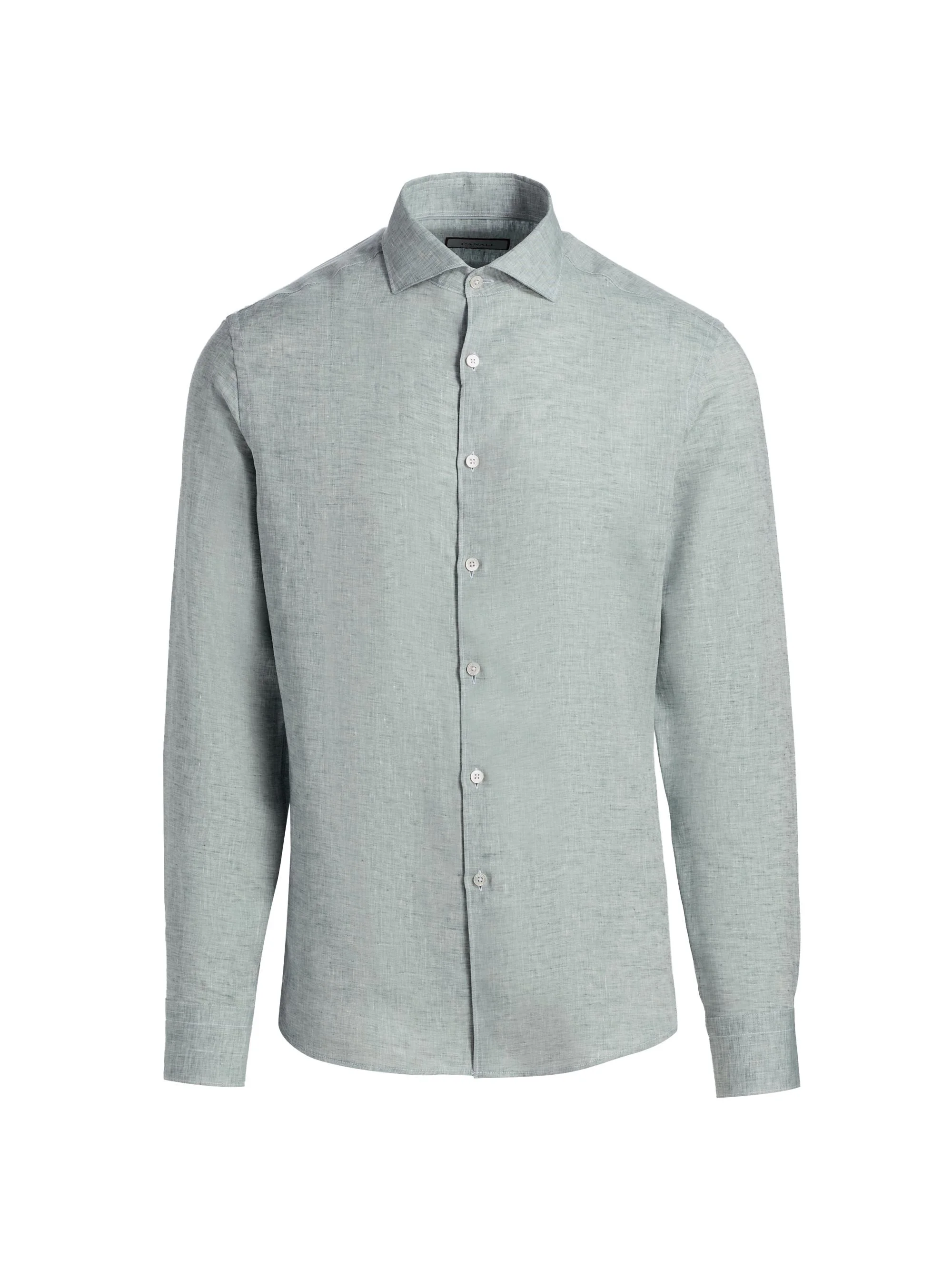 Men's Solid Linen Sport Shirt - Teal - 1