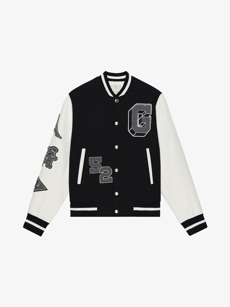 VARSITY JACKET IN EMBROIDERED WOOL AND LEATHER - 1