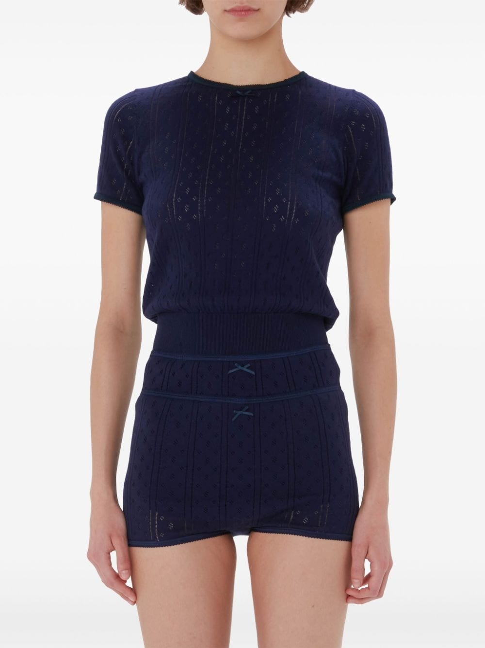 logo-embroidered pointelle top - 3