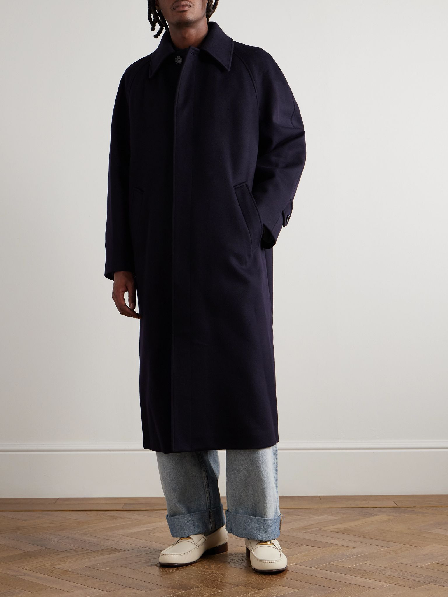 Oversized Wool and Cashmere-Blend Coat Navy - 3
