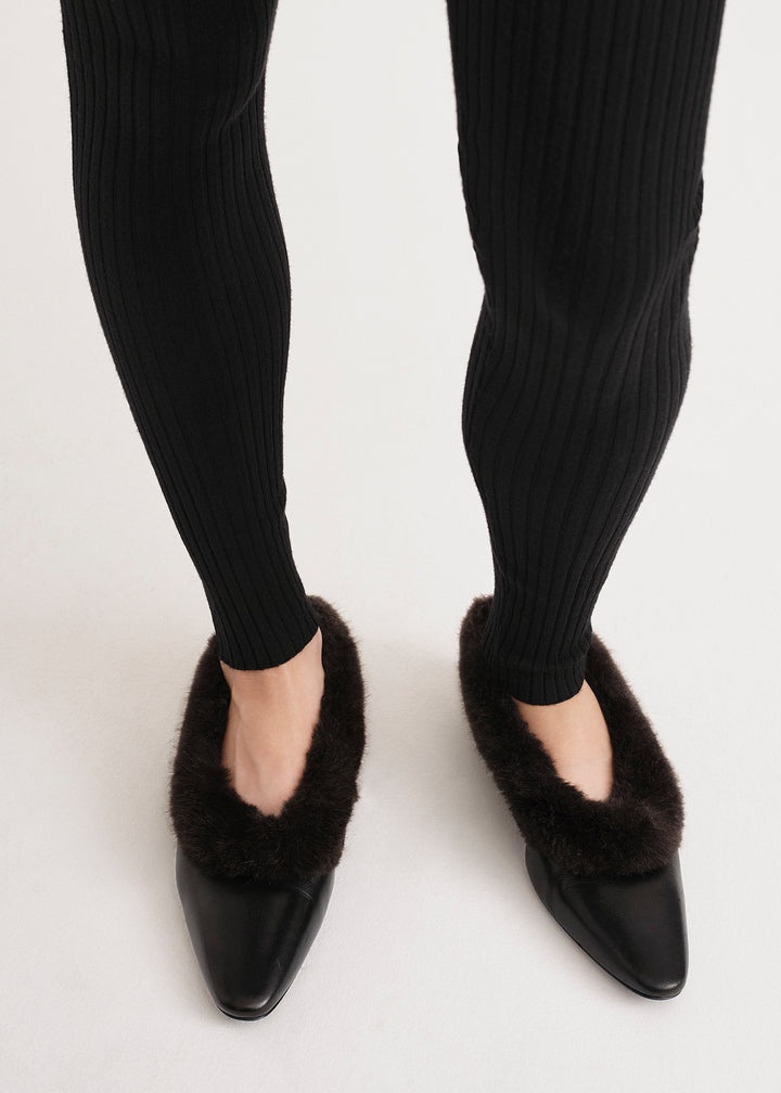 Rib knit wool leggings black - 4