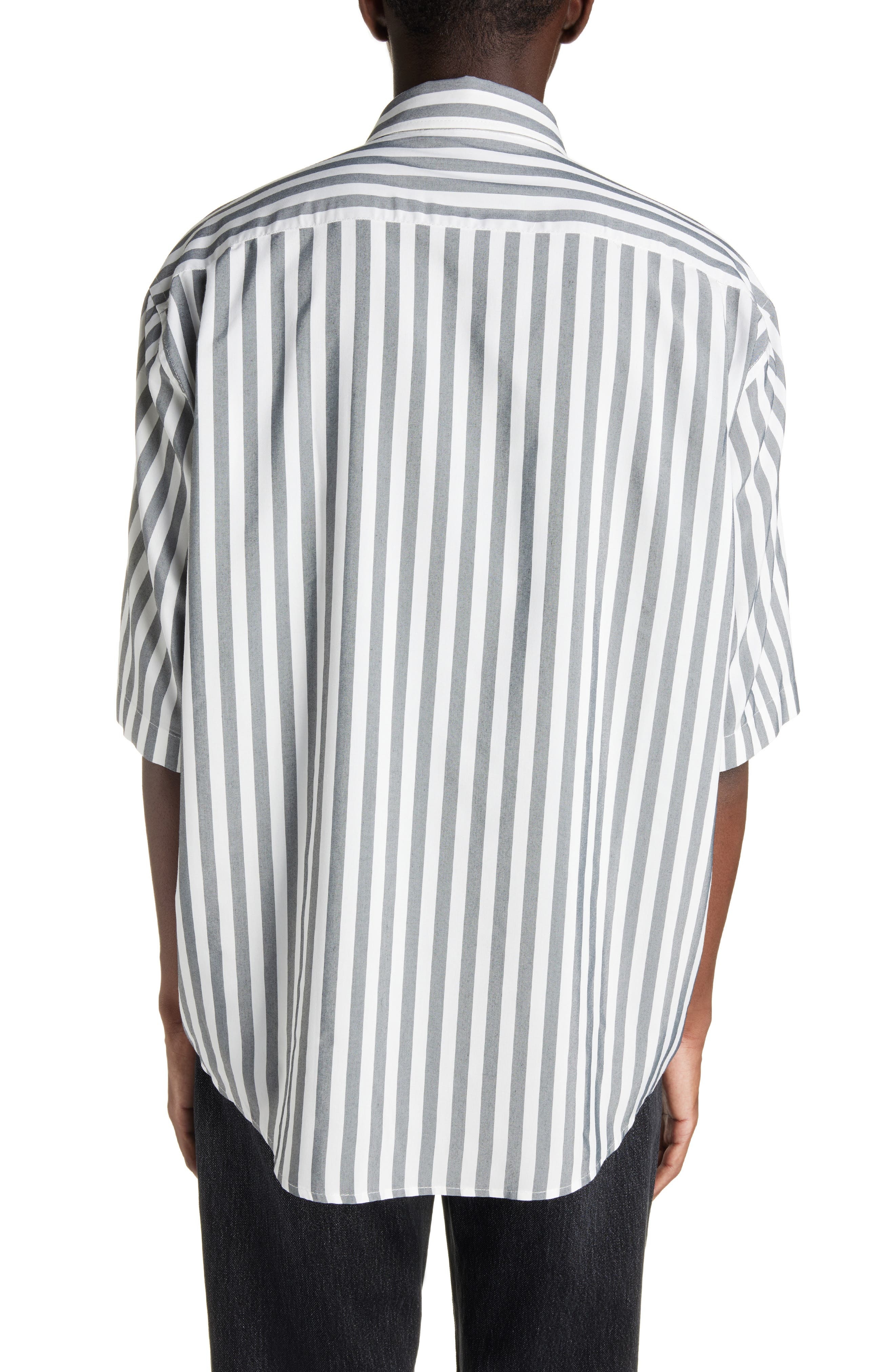 Acne Studios Embroidered Logo Stripe Button-Up Shirt in Black/White at Nordstrom - 3