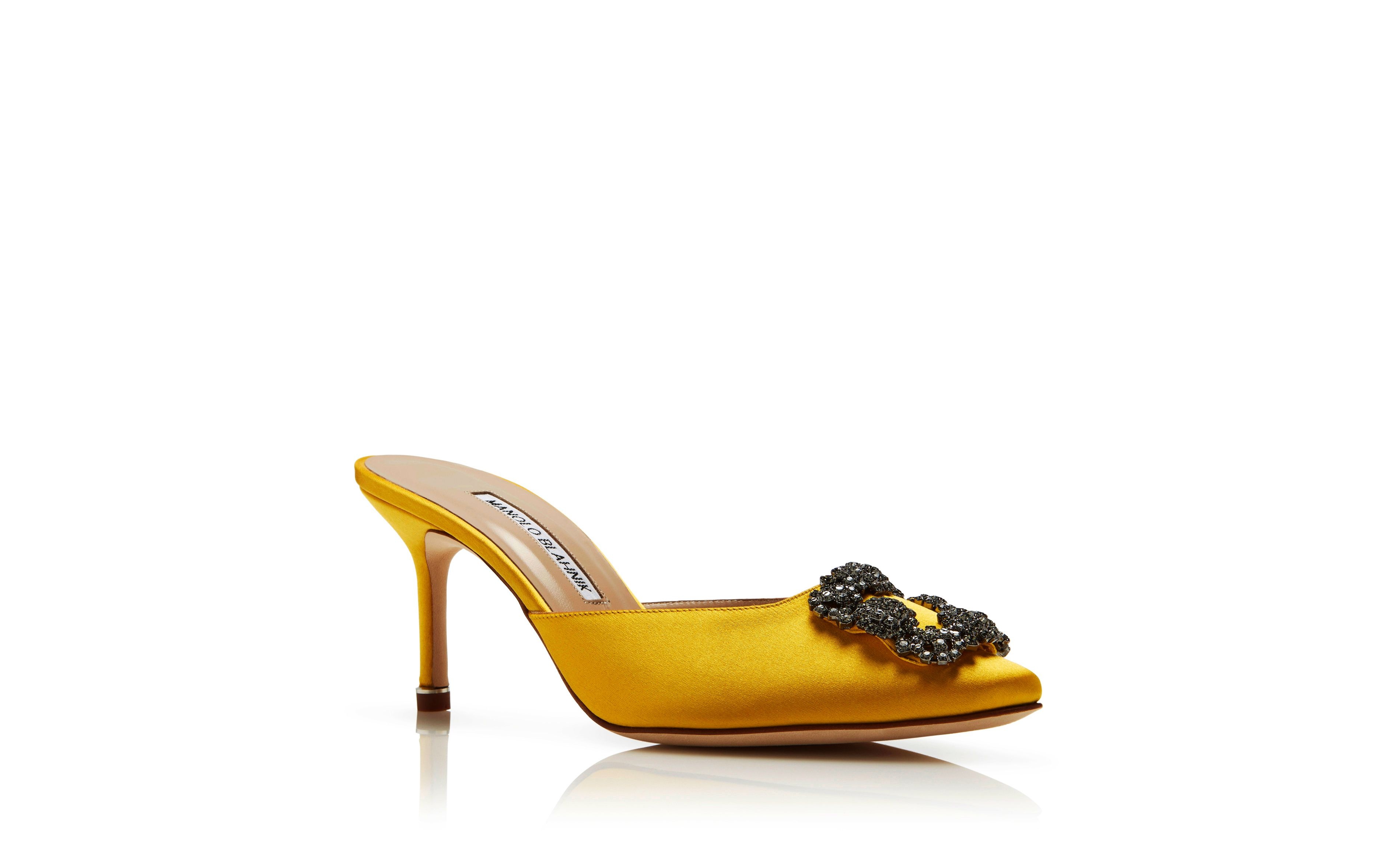 Yellow Satin Jewel Buckle Mules - 3