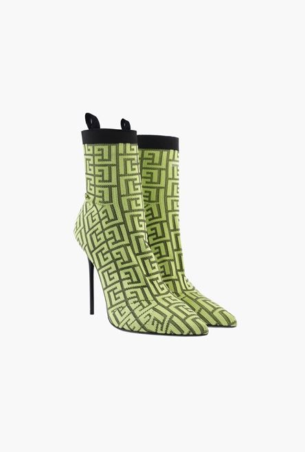 Black and lime green stretch mesh Skye ankle boots with Balmain monogram - 2