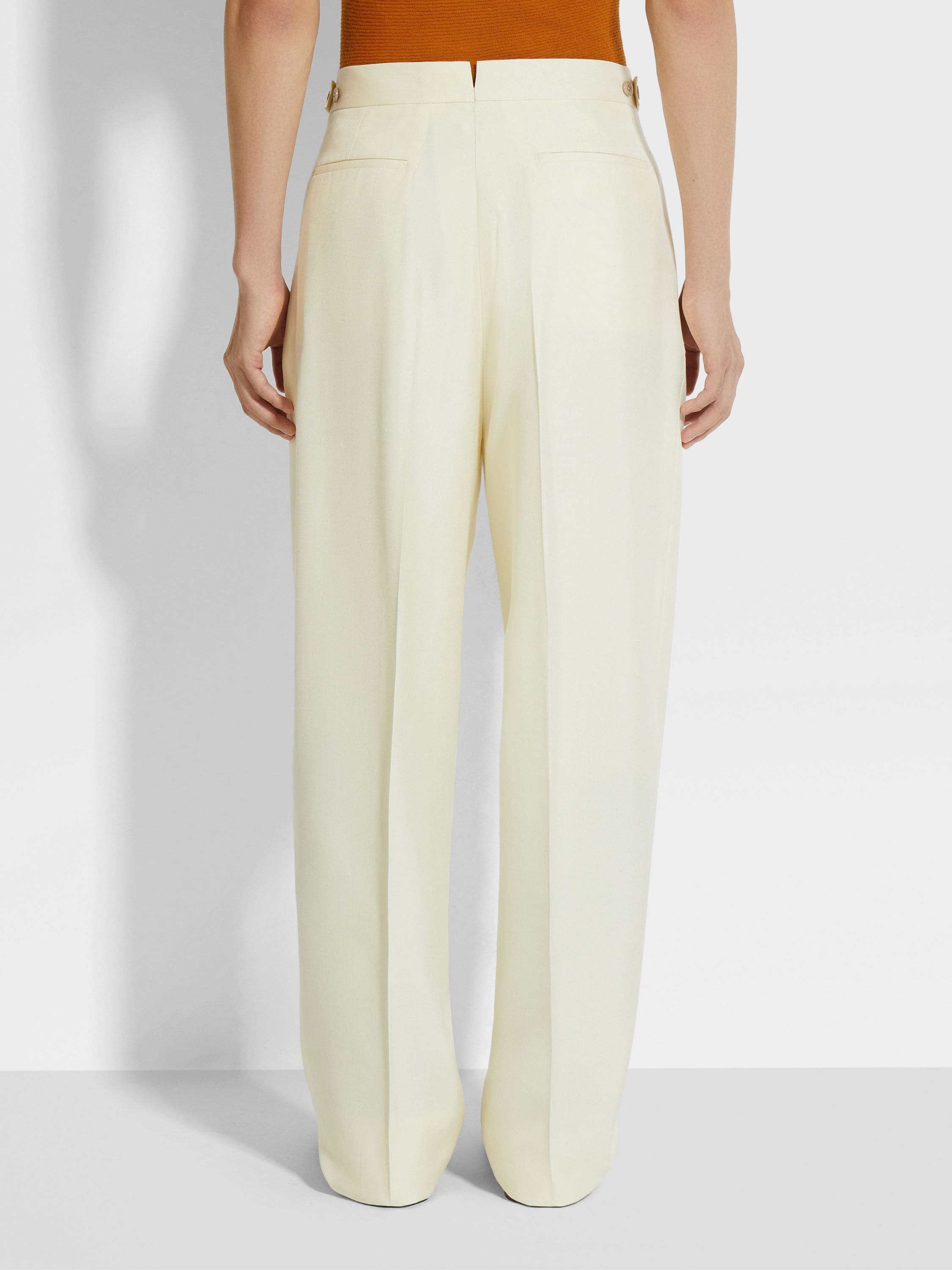 LIGHT YELLOW SILK AND WOOL PANTS - 6