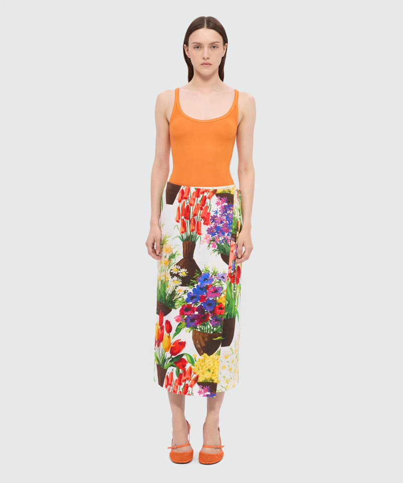 MSGM Multicolor printed canvas wrap skirt with waist tie outlook