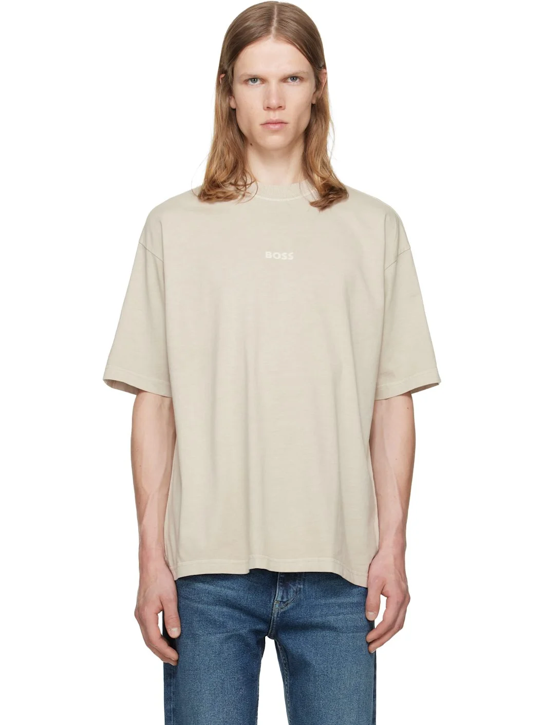 Beige Relaxed-Fit Cotton Embroidered Logo T-shirt - 1