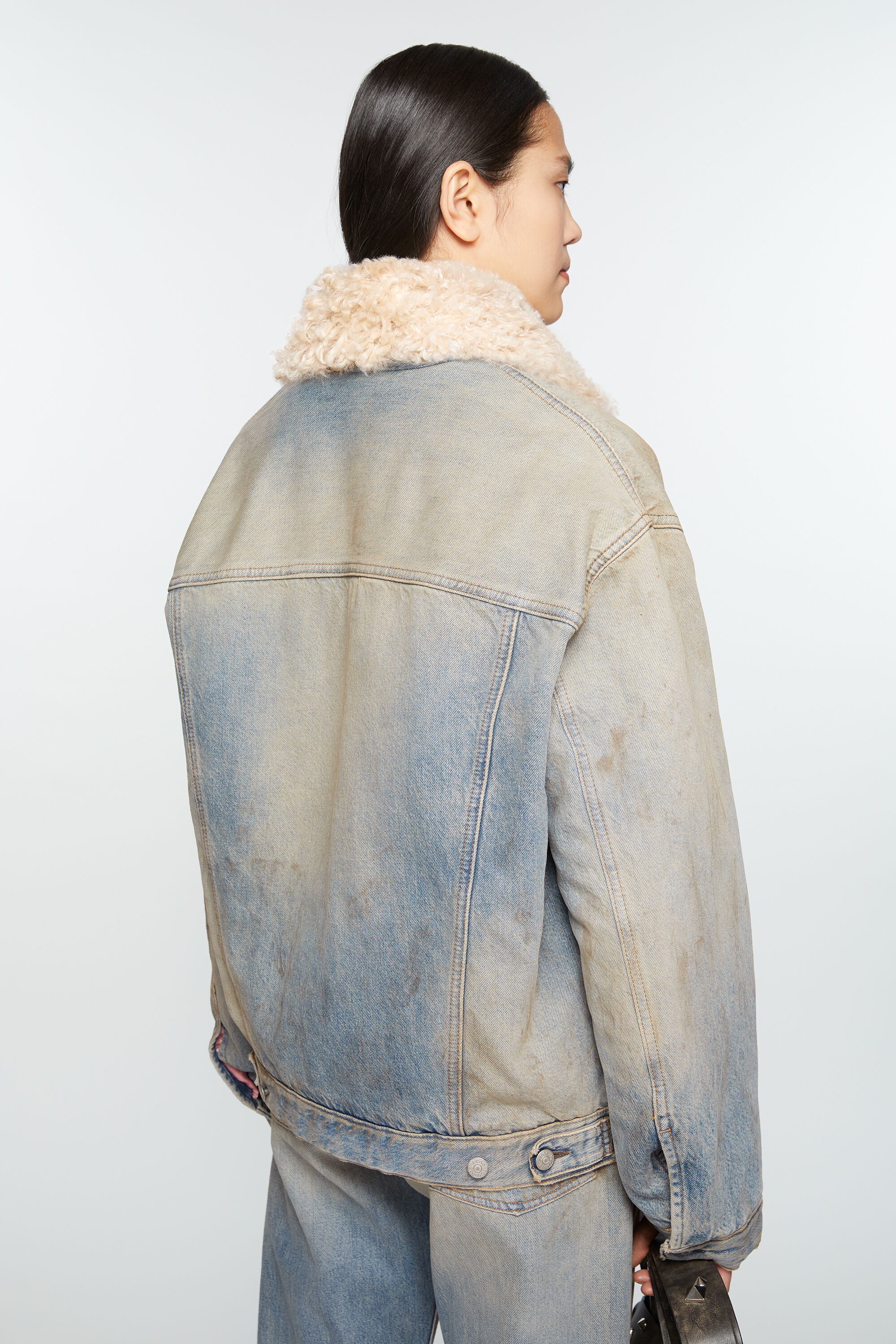 Denim fur trim jacket - Oversized fit - Mid blue - 4