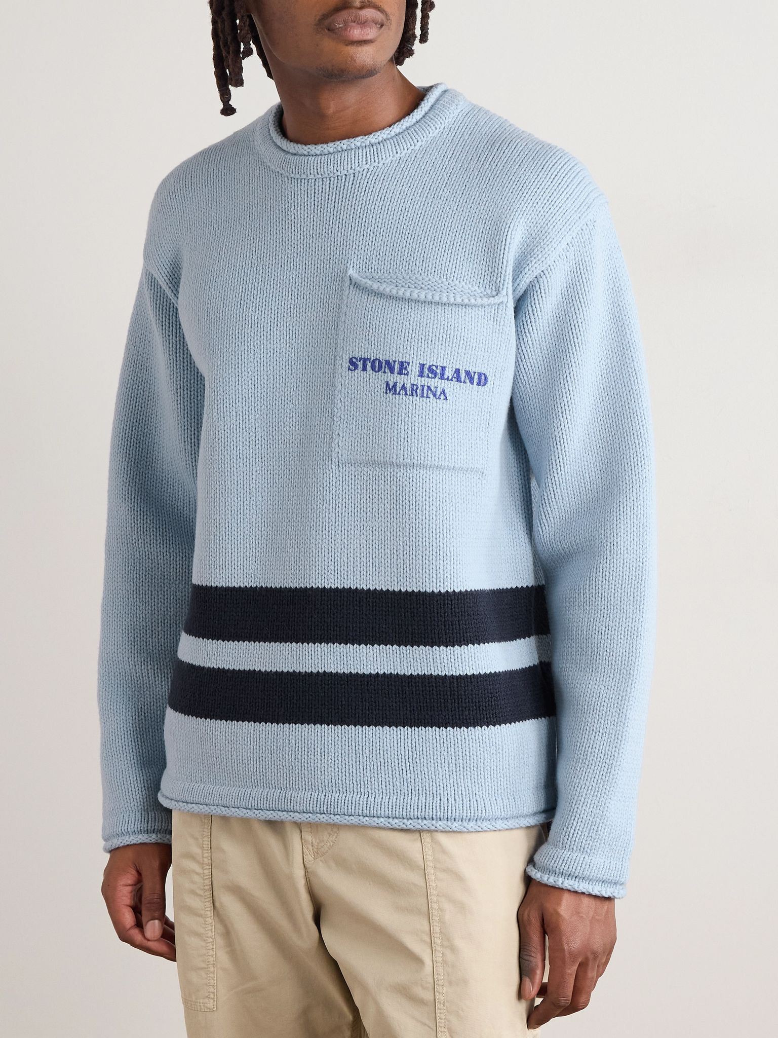 Marina Logo-Print Striped Wool Sweater Blue - 3