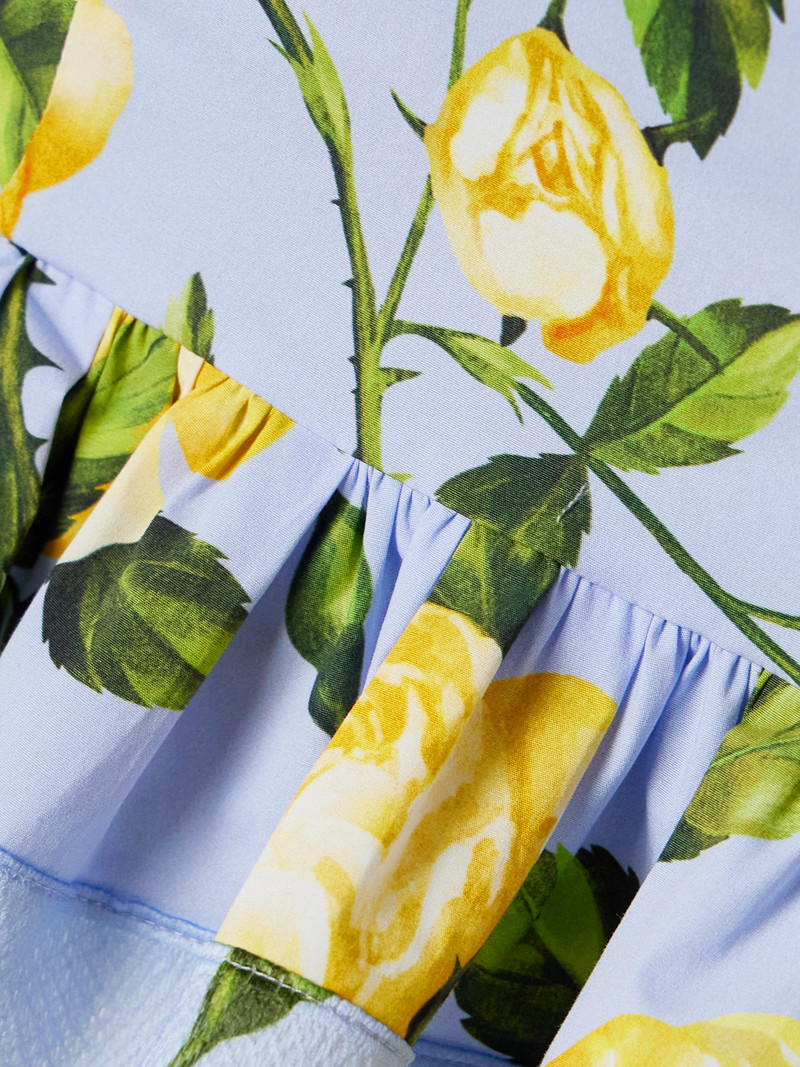 Cropped Scalloped Floral-print Cotton-blend Poplin Top 4