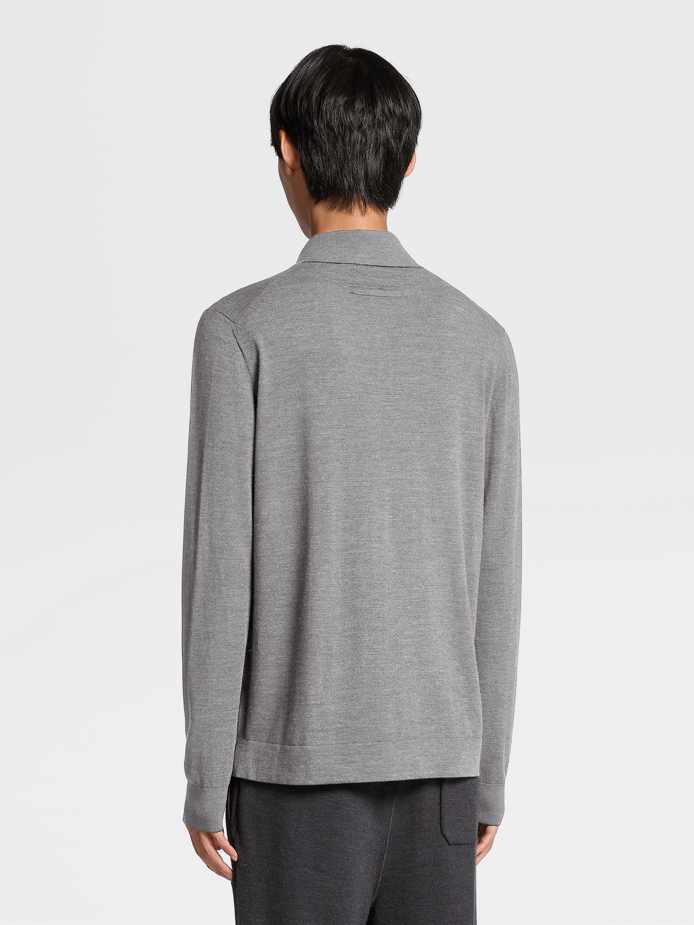 GREY MÉLANGE 12MILMIL12 WOOL POLO SHIRT - 3