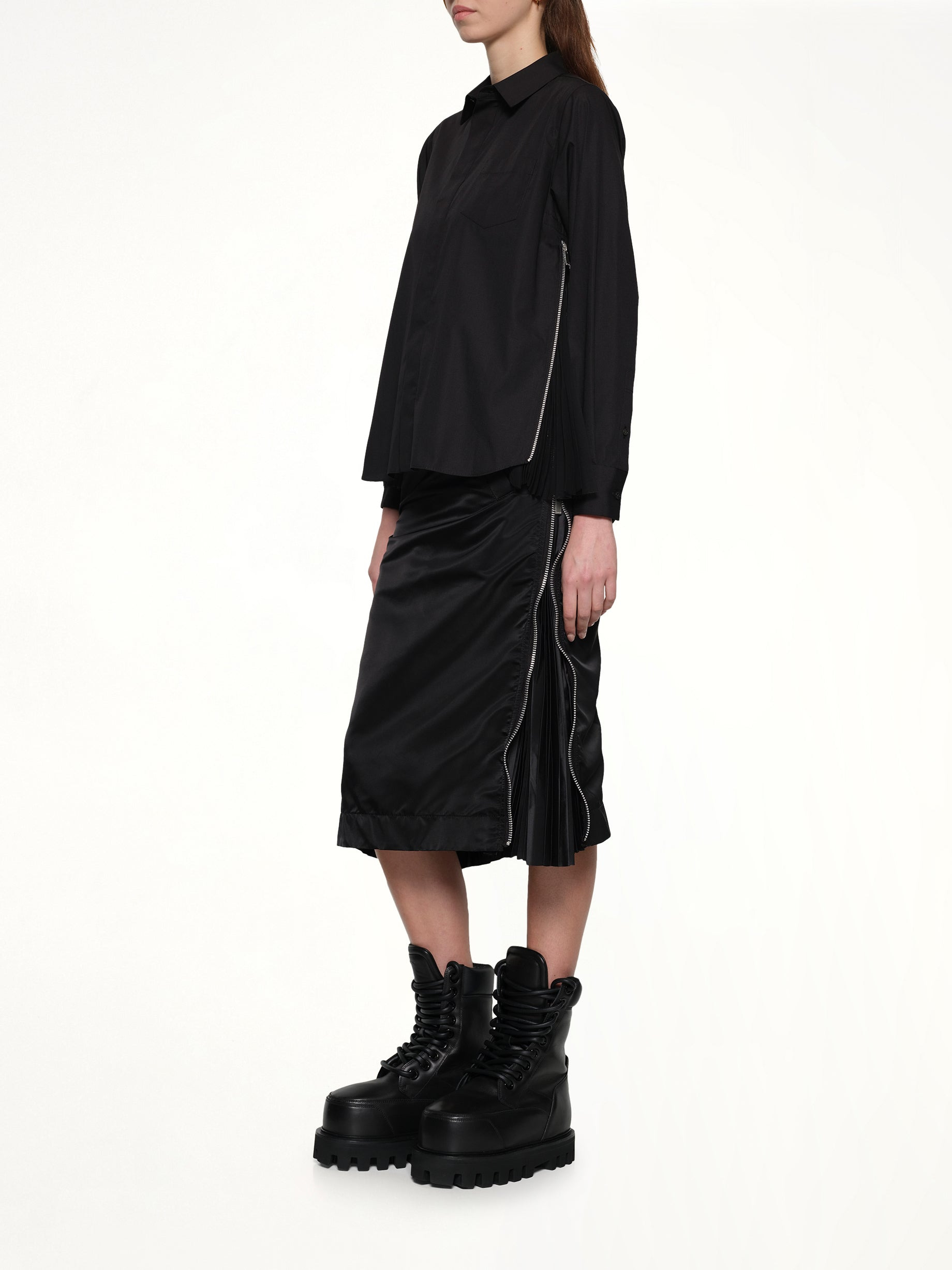Poplin x Chiffon Shirt in Black - 4