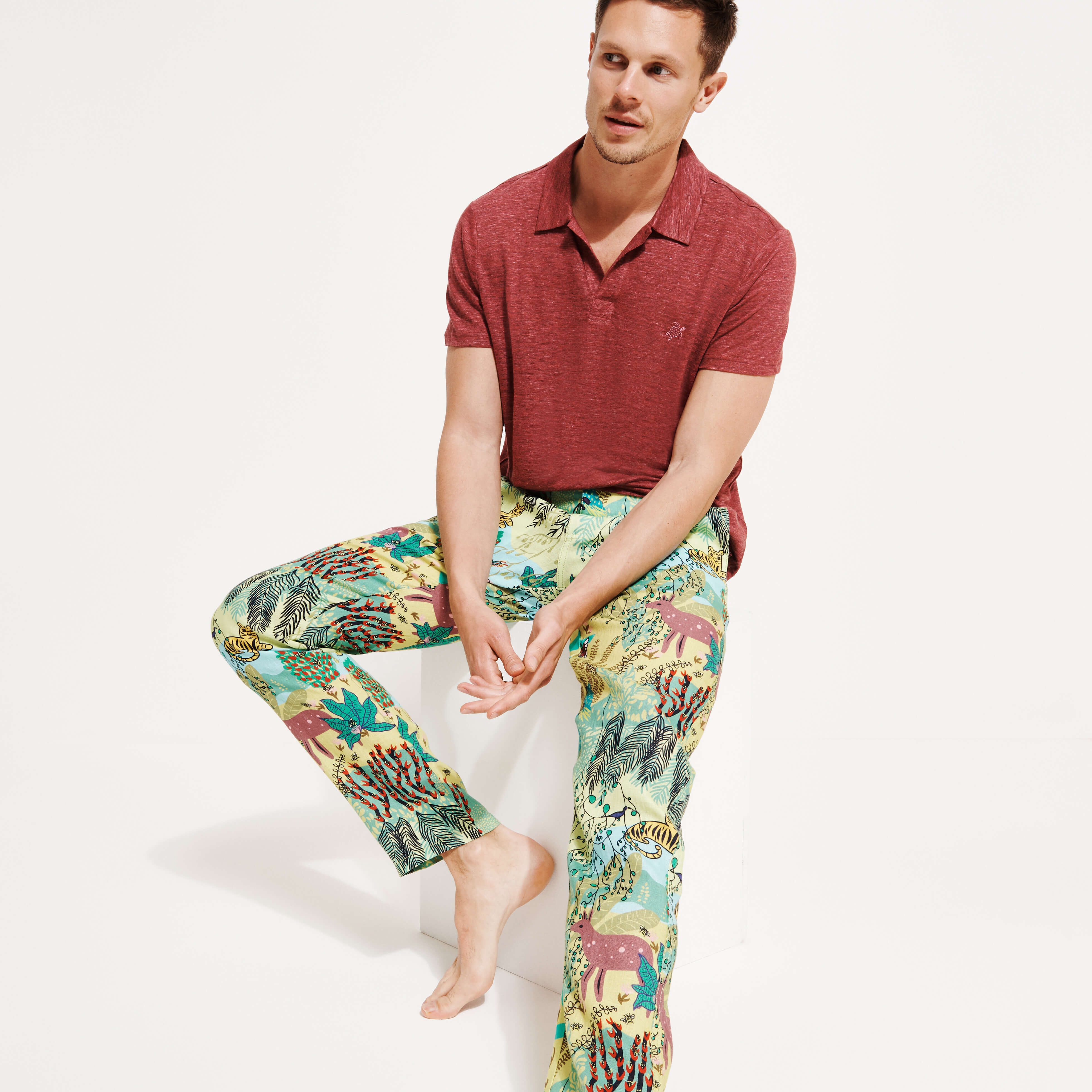 Men Printed Linen Pants Jungle Rousseau - 5