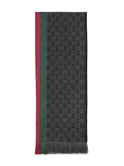 GUCCI GG jacquard knit scarf with Web and fringe outlook