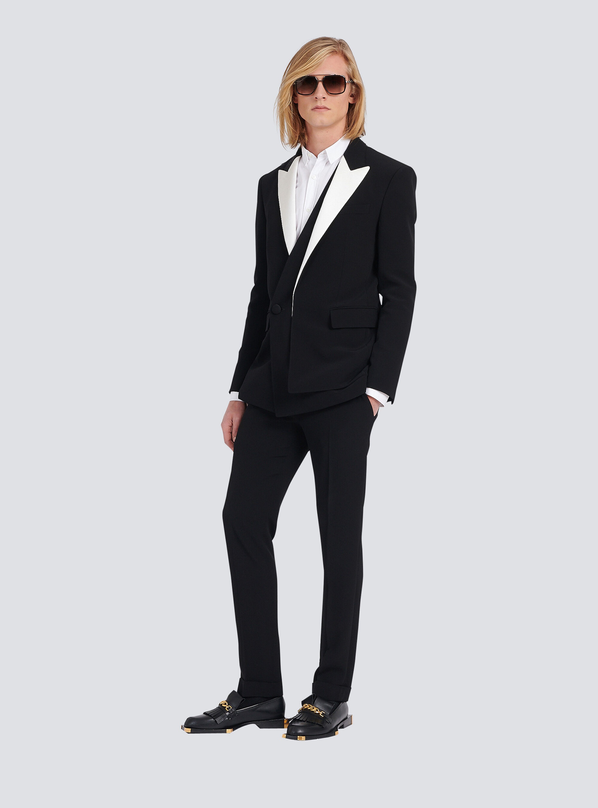 Crepe blazer with satin collar - 2