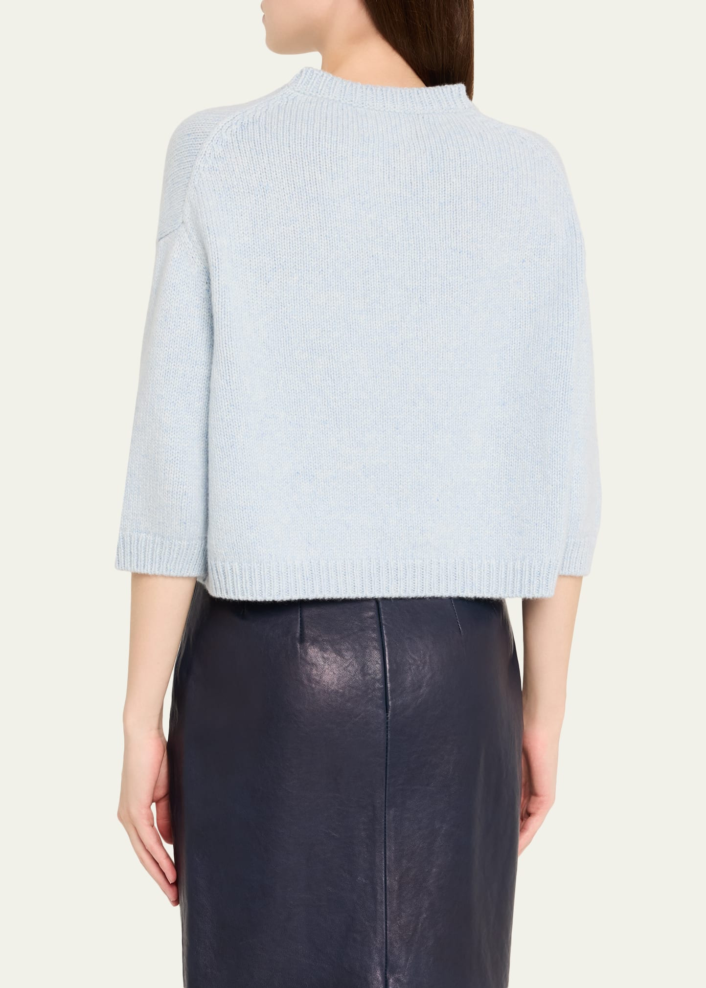 Sabina Cashmere Elbow-Sleeve Boxy Sweater - 3