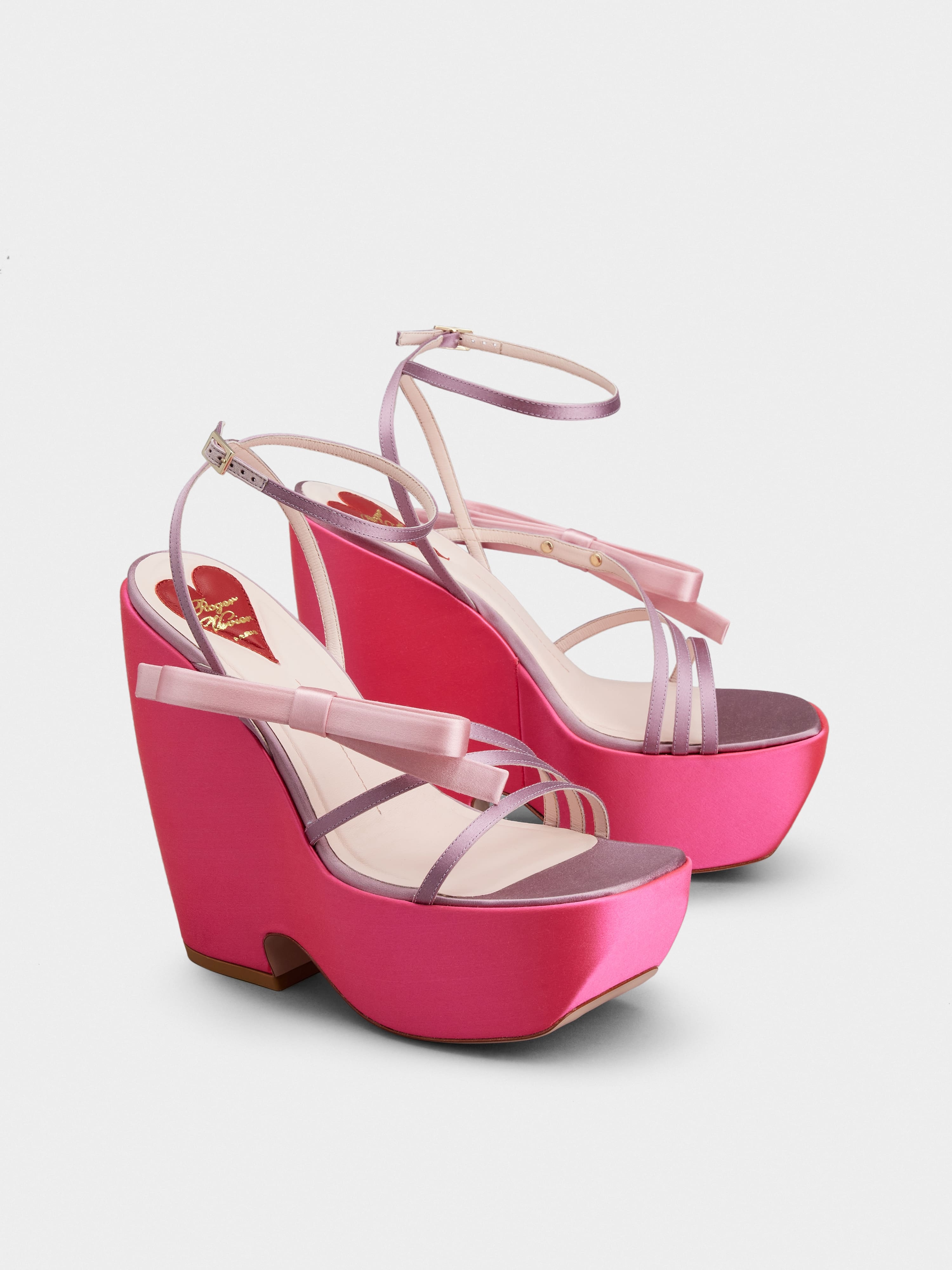 Choc Bow Wedge Sandals in Satin - 2