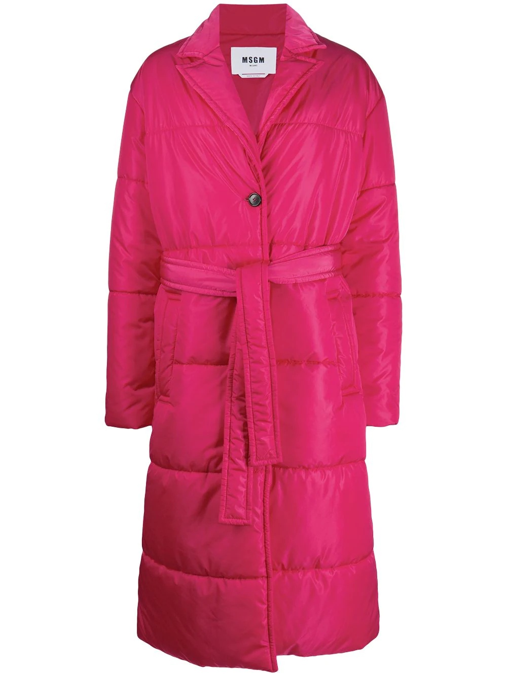 belted single-breasted padded coat - 1