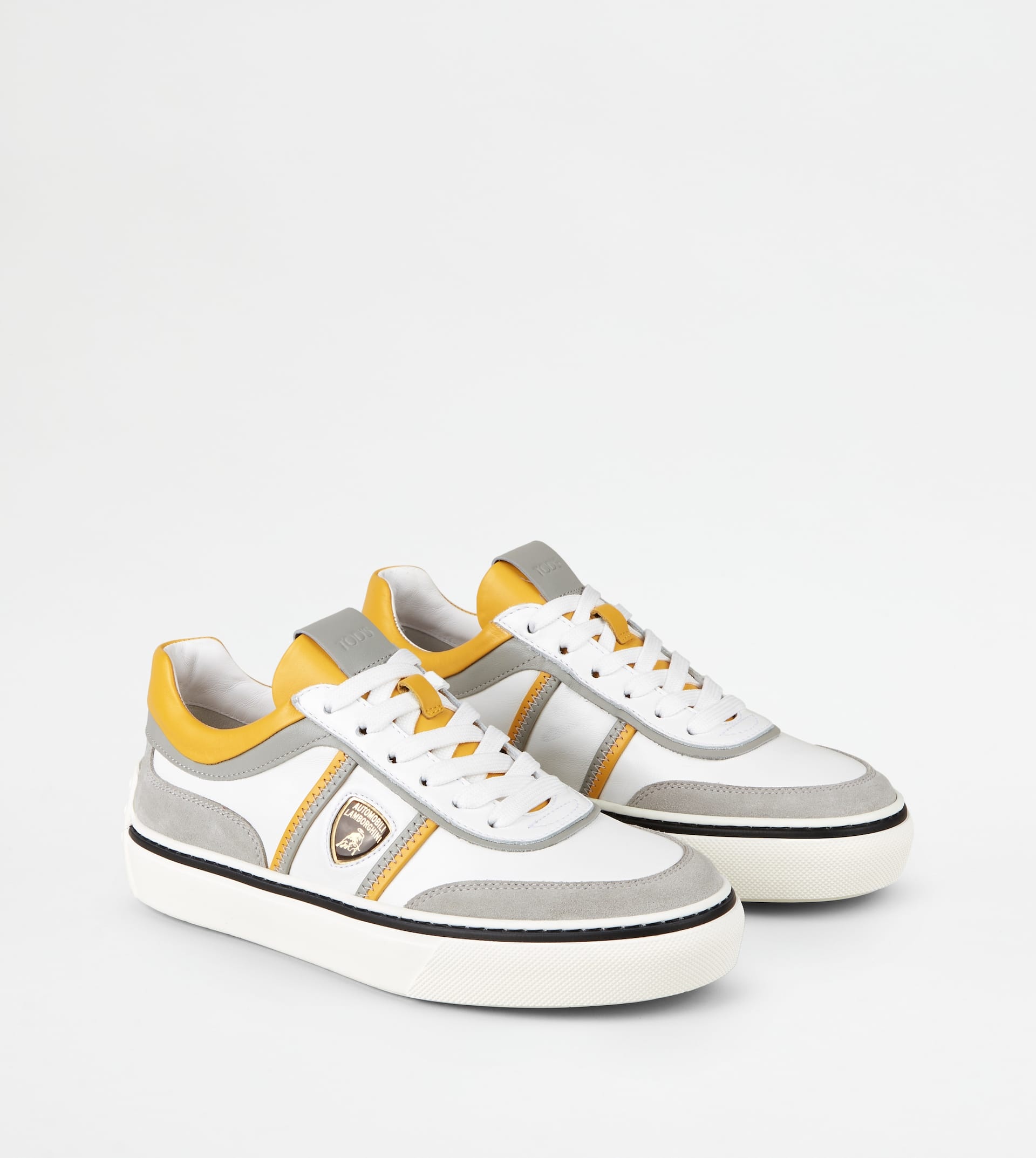 SNEAKERS IN LEATHER - GREY, WHITE, YELLOW - 3