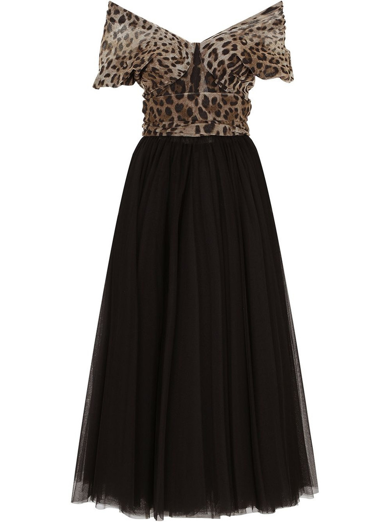 leopard print-panel tulle gown 1